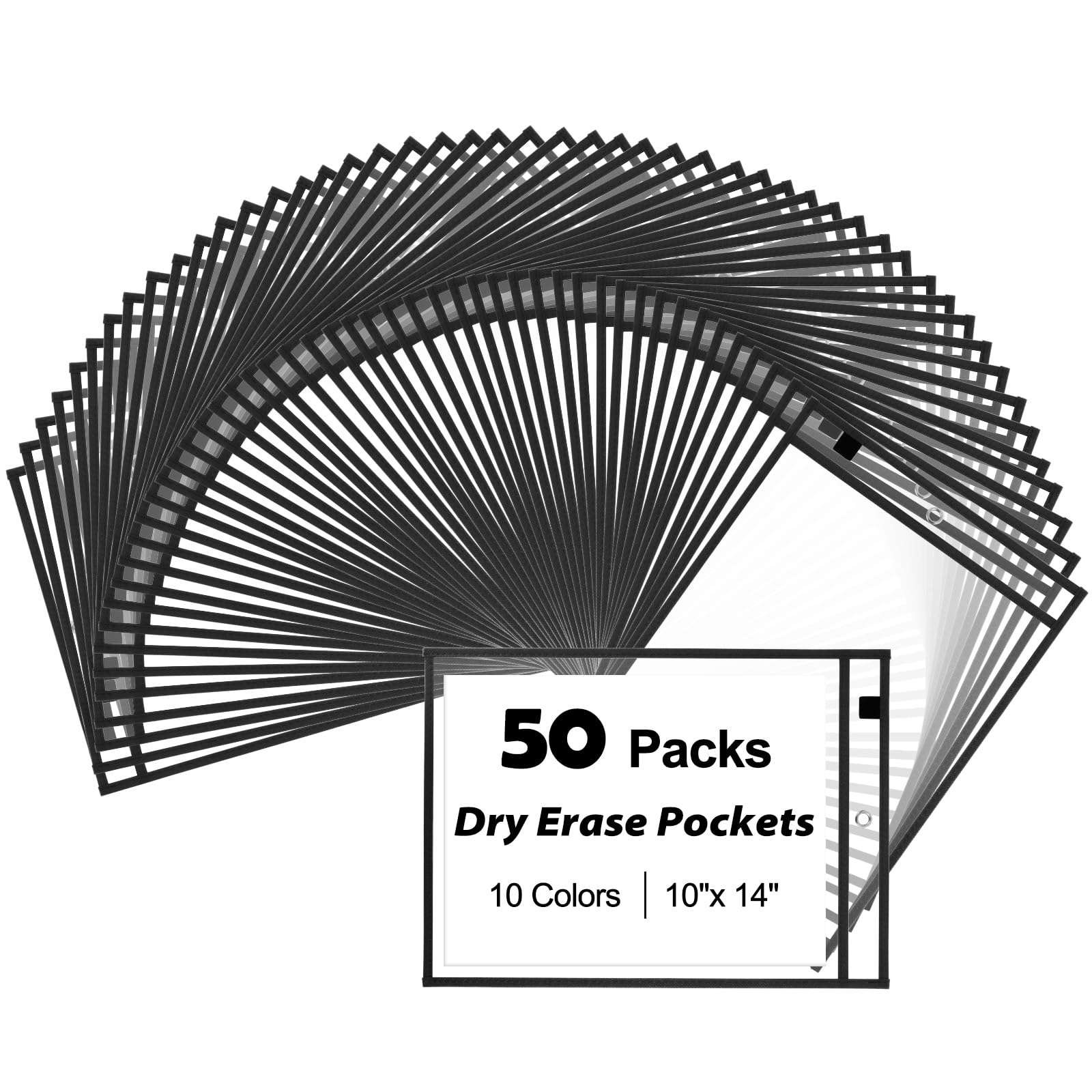 EEHZTSI 50-Pack Oversized Reusable Dry Erase Pocket Sleeves, 10x14 Ticket Holders, Clear Plastic Dry Erase Pockets, Teacher School Classroom Supplies,