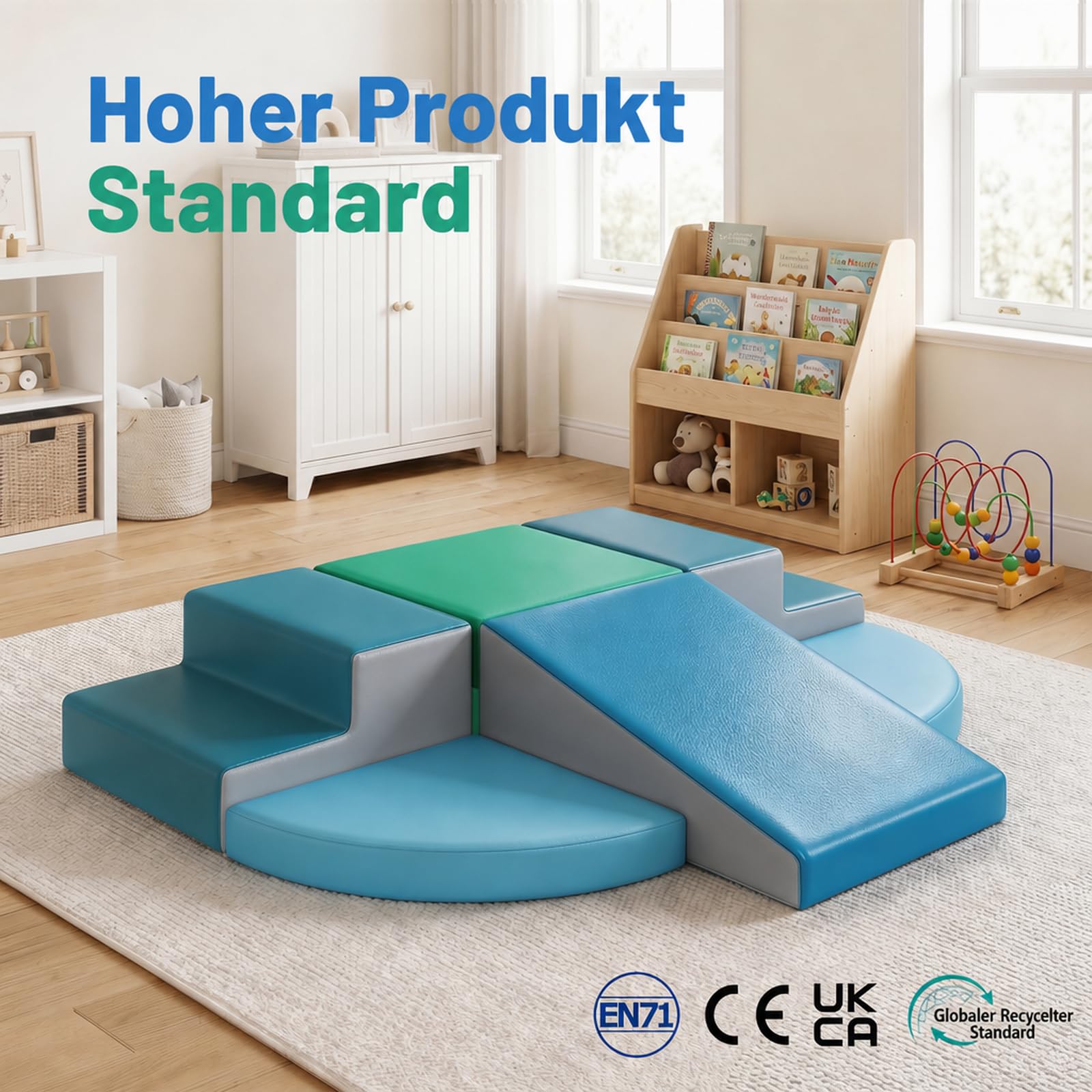 Wilwolfer Schaumstoff Bausteine Kinder Klettern Indoor: 6 Softbausteine Riesenbausteine Spielbausteine - Weiche Bausteine Baby Montessori Großbausteine Kletterspielzeug Outdoor Doppelte Treppe-Set
