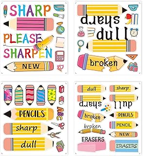 47Pcs Yellow Pencil Stickers,Back to School Label Sticker,Cute Pencil Stationery Gift Tag Stickers, Self-Adhesive Waterproof Decals for Water Cup, Pen Holder, Book Decoration 4Sheets