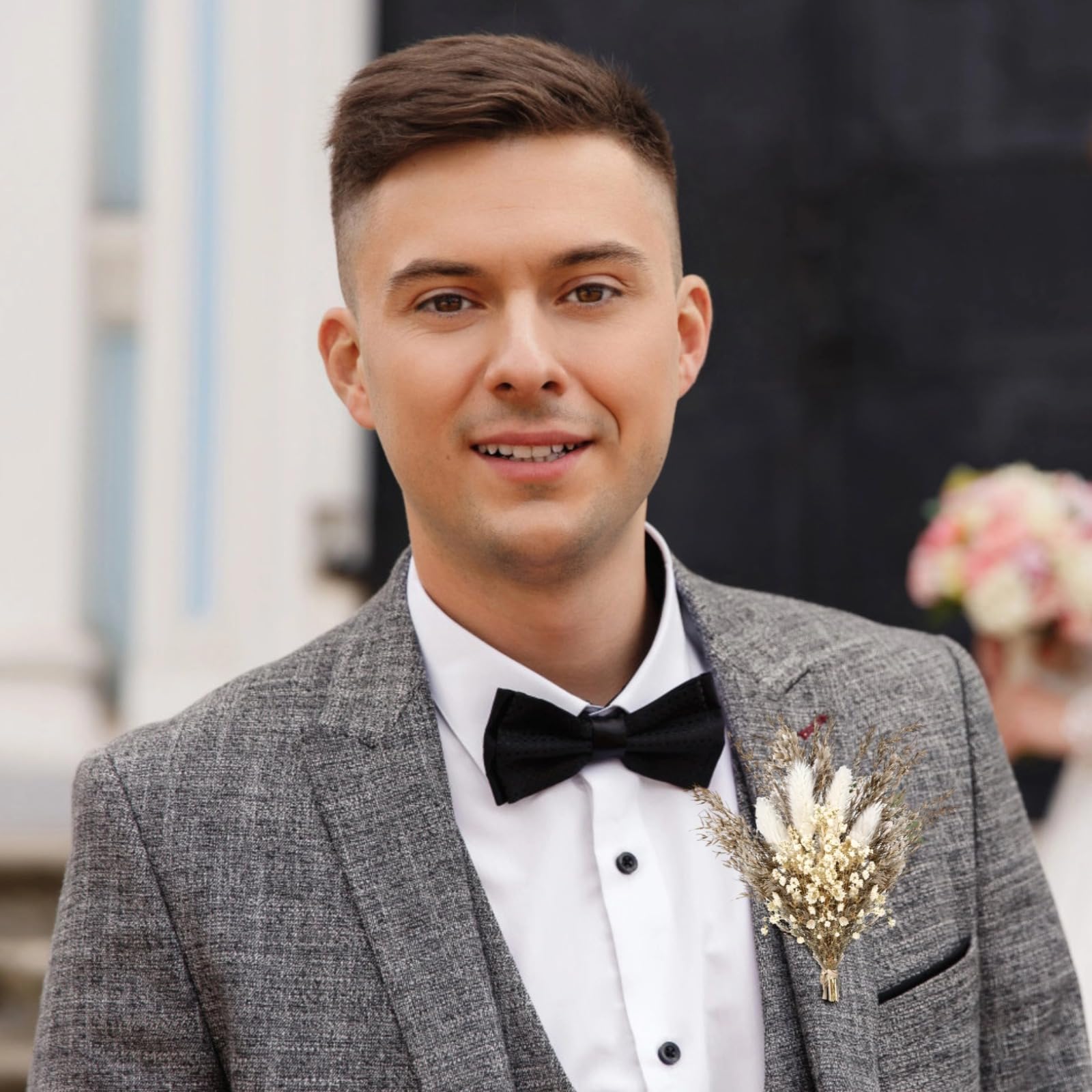 6 STK. Mini Trockenblumensträuße, natürliche Pampasgras-Boutonnieres, 10 cm Boho Anstecker für Hochzeit, rustikale Trockenblumen Deko für Feier, Zuhause und DIY Projekte