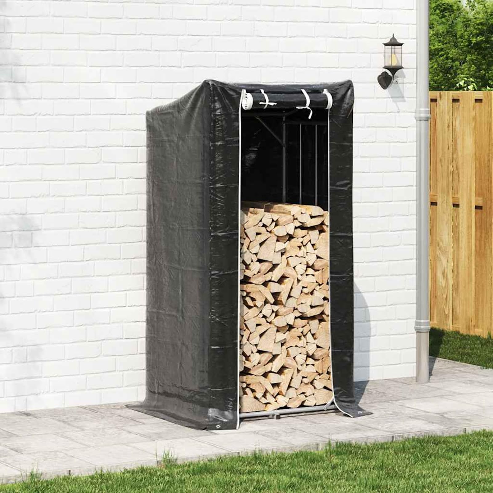 ATOMSTACK MAKER Estantería para leña, 100 x 80 x 200 cm, de acero galvanizado, resistente a la intemperie, aumenta la circulación del aire, incluye funda impermeable con cremallera, ideal para jardín