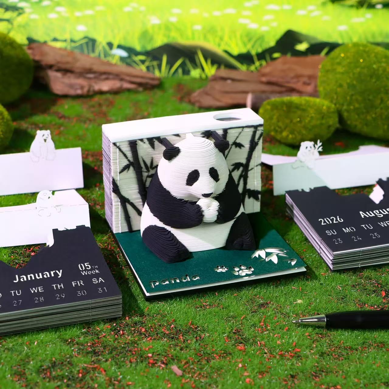 MACTANO 3D Karteczki Samoprzylepne Kalendarz Artystyczny Notatnik 2024, Kreatywny Kalendarz Zegarków Panda Rip Away Papierowa Rzeźba Przyklejony Notatka DIY