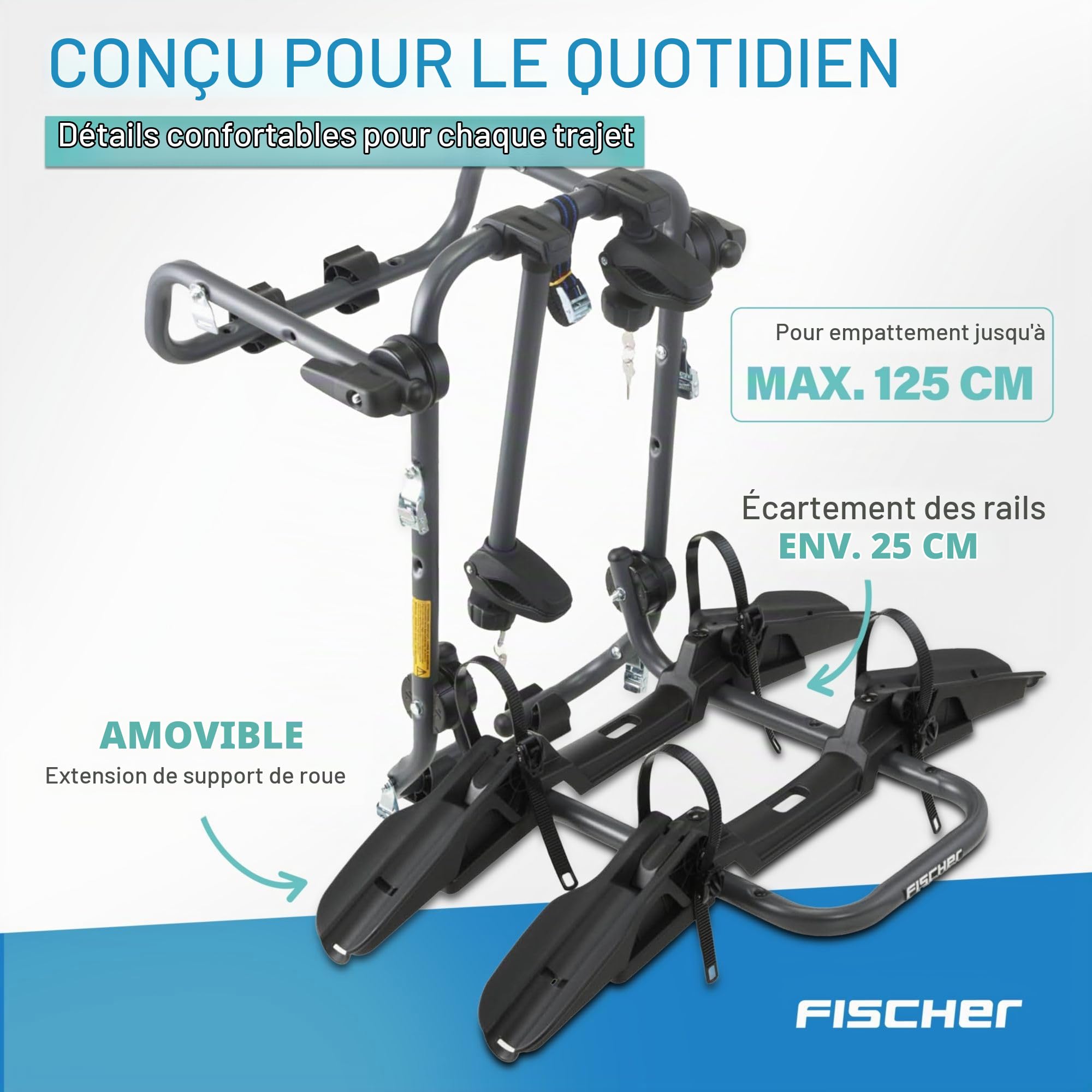 Fischer 10444 Porte-vélos arrière, pour Le Montage sur Le Coffre de véhicule, Noir