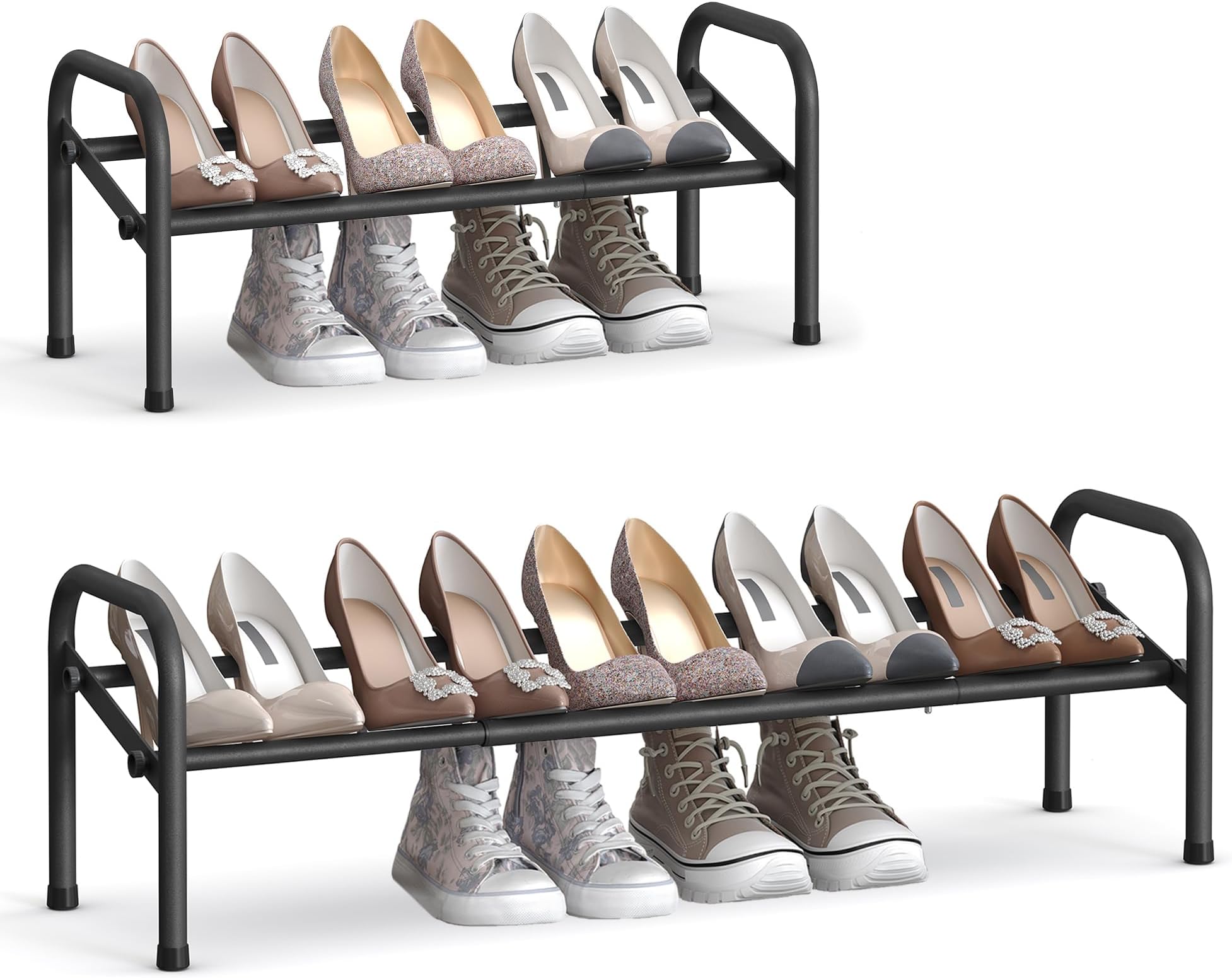 SONGMICS Expandable Shoe Rack, 1 Tier Shoe Rack Shelf, Adjustable Shoe Organizer Storage for 10 Pairs of Shoes, Metal Free Standing Shoe Racks for Closet, Front Door Entryway, Easy Assembly, Ink Black
