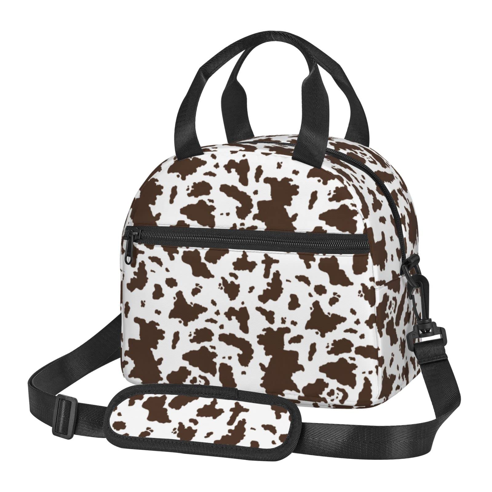 SUNUANCow Skin Thermal Cooling Bag Reusable Insulated Lunch Box Large Cooler Tote Bag With Adjustable Shoulder Strap for Work, Picnic, School, Travel, Camping