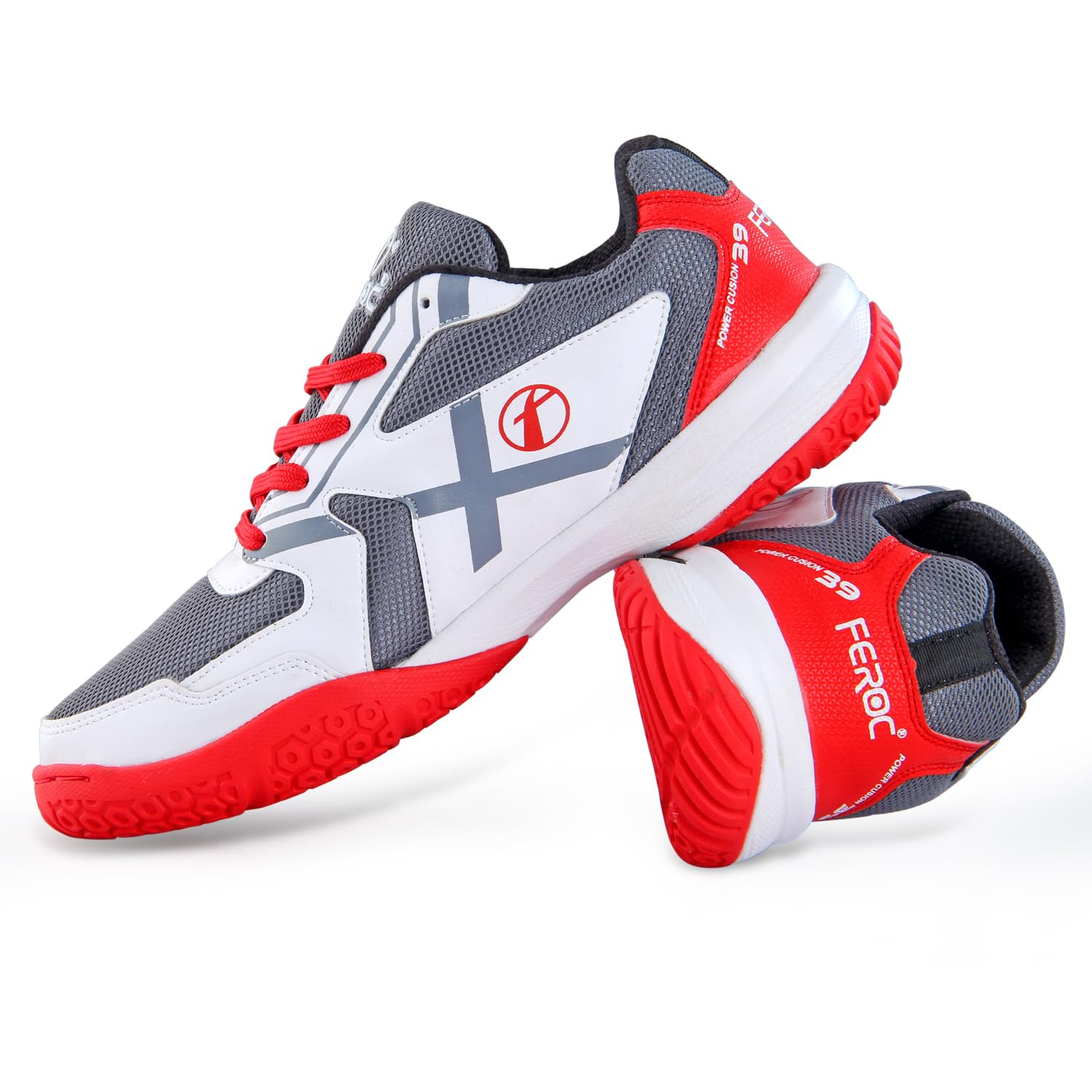 FEROC Classic Non Marking Badminton Shoe for Men Boys Unisex Kids (White RED, UK Footwear Size System, Adult, Men, Numeric, Medium, 11) 2