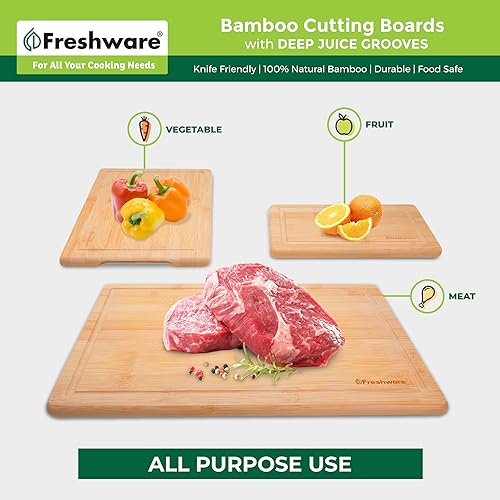 Miniatura 24 de Freshware - Tabla de cortar de bambú para cocina, ranura para jugos [extragrande]. Tabla para cortar carne, verduras, frutas, queso, bandeja