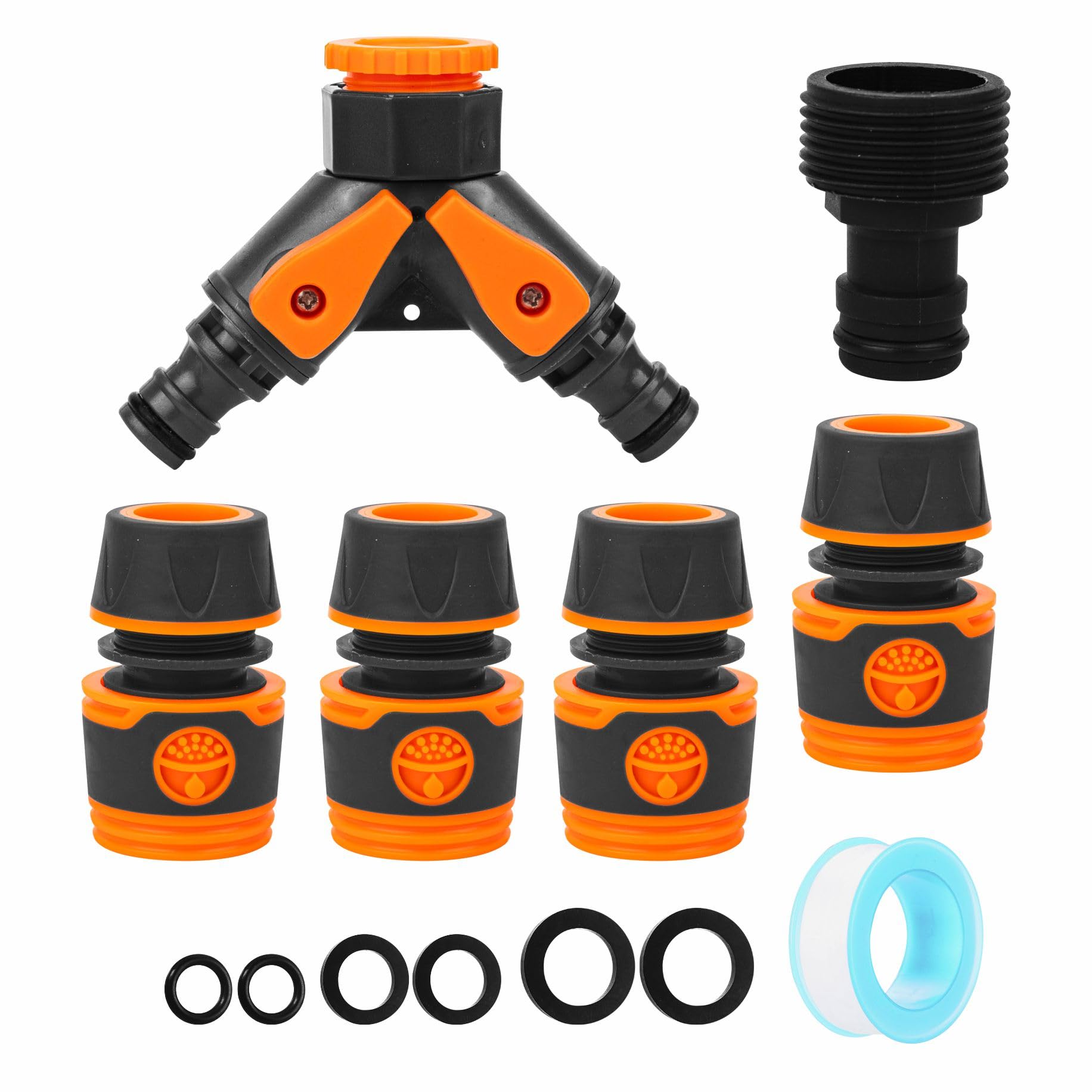 Dual Hose Connector 2-Way Garden Hose Diverter Y-Valve Hose Connector Independent On/Off with Dual Y-Valve Faucet Diverter