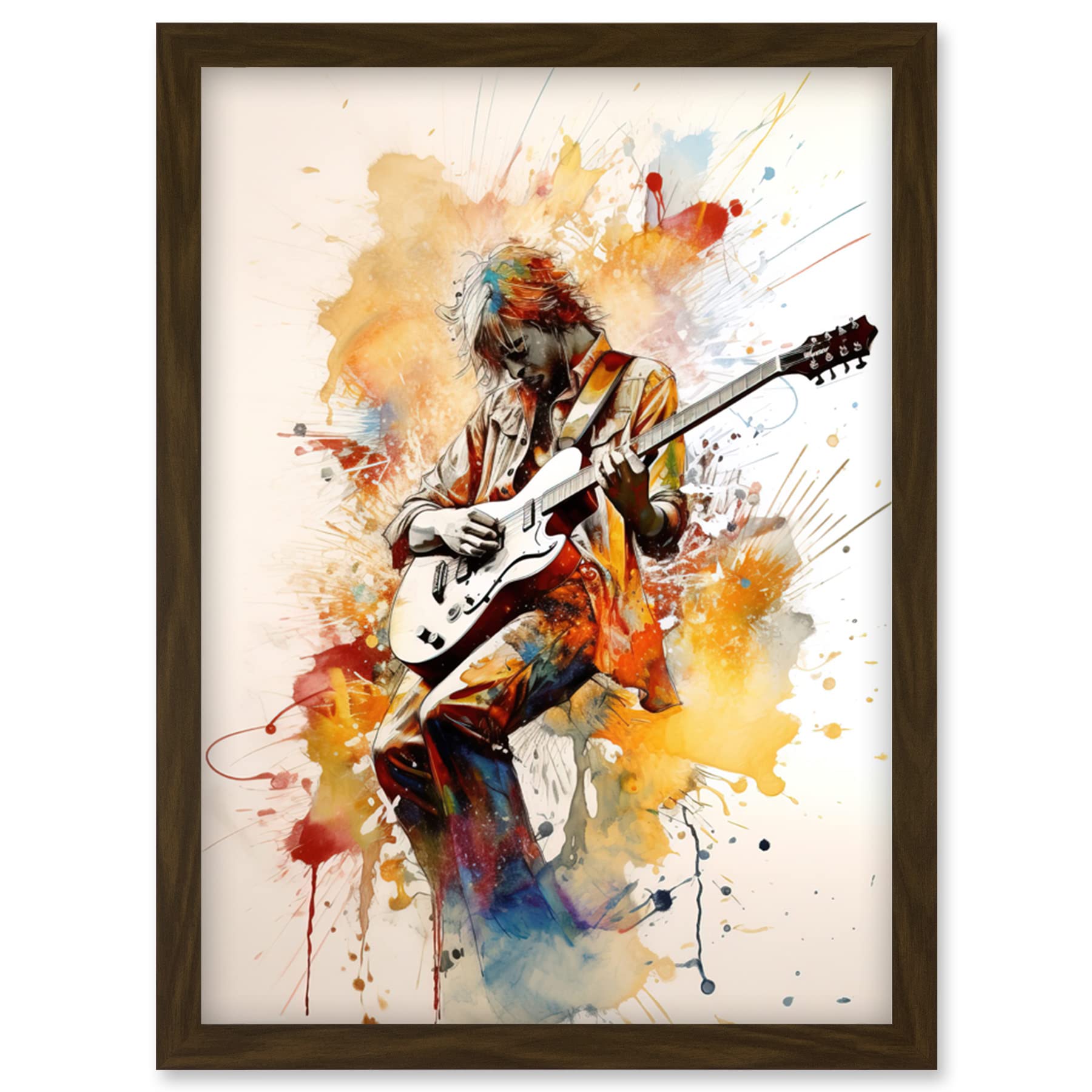 Electric Guitarist Watercolour Illustration Framed Art Print A4 - Artery8