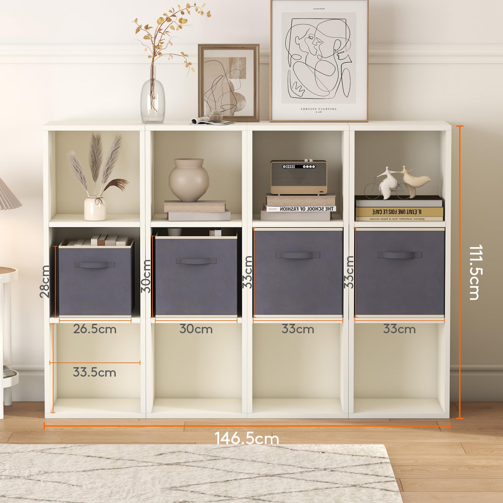 Lifewit Aufbewahrungsbox aus Stoff,36L Faltbar Aufbewahrungswürfel Ordnungsboxen Aufbewahrung aus Vliesstoff mit Griff für Würfelregal Ordnungsboxen Regal Einsatz,8 Stück,33x33x33cm,Grau