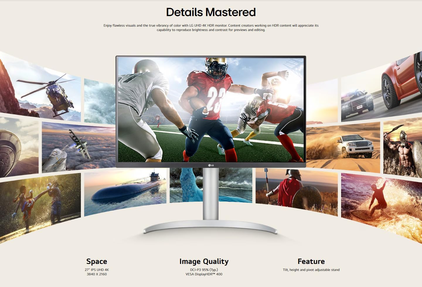 LG 27'' 4K (3840 x 2160) IPS Monitor with USB Type-C | AMD FreeSync | HDR 400, DCI-P3 95% | Built-in Speaker | 60Hz, 5ms | Compact Bezel (HDMI, DisplayPort) | White Monitor