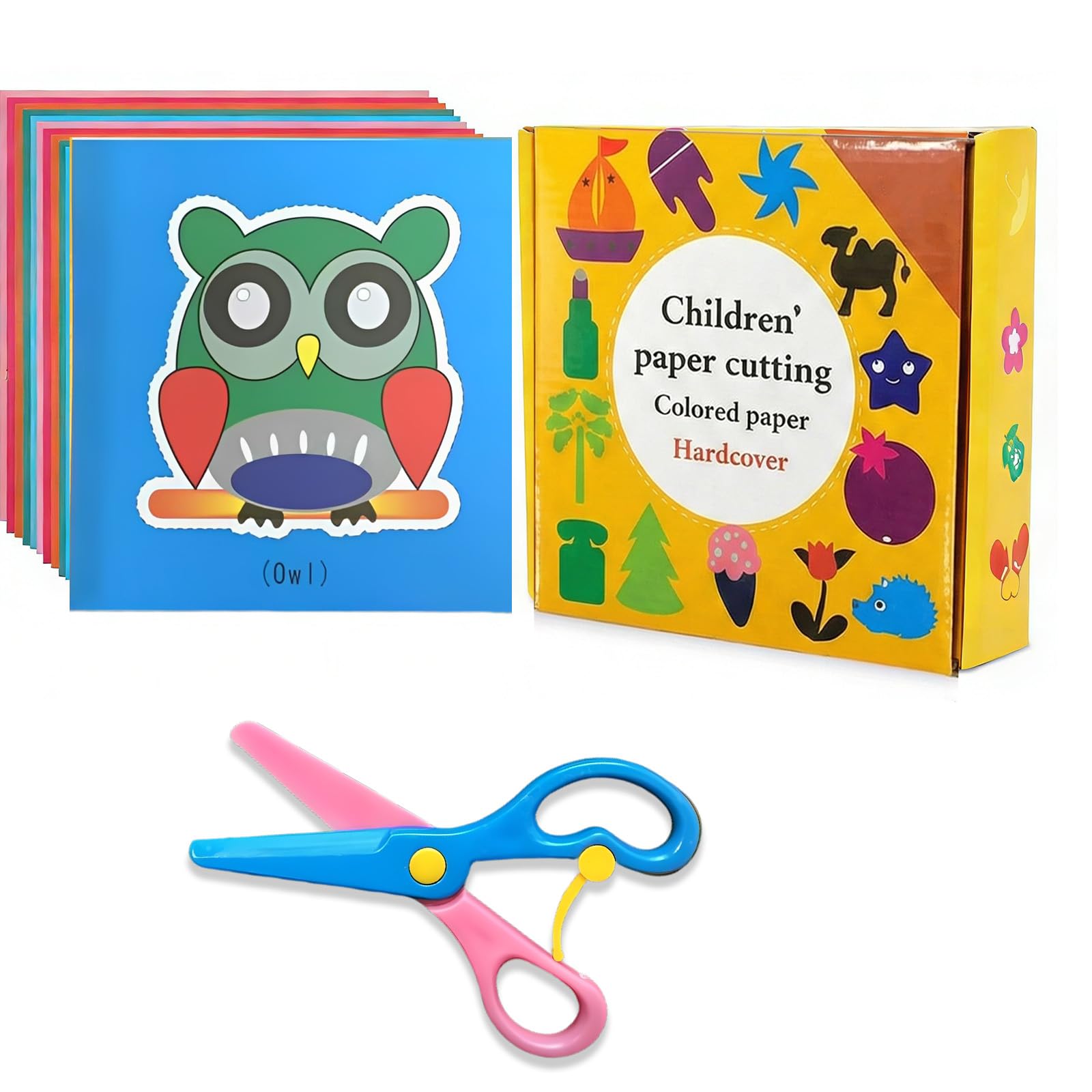 Kit Ritagli di Carta per Bambini, 96 Fogli Colorati con Forbici Bambini 3 Anni Sicure, Gioco Educativo Creativo per Asilo e Casa, Set Lavoretti Creativi in Scatola Regalo Rigida