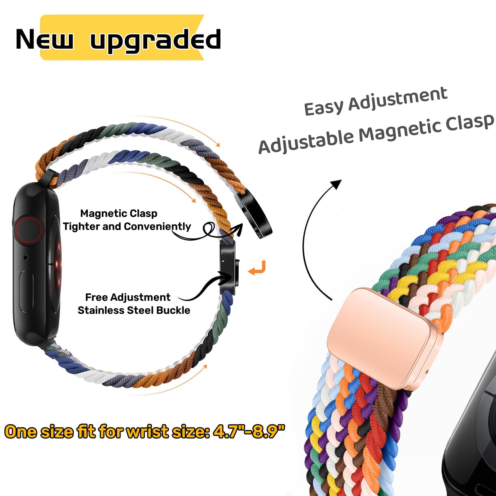 Bracelet de sport fin en nylon tressé compatible avec les bracelets Apple Watch 42 mm, 41 mm, 40 mm, 38 mm, 40 mm, 44 mm, 45 mm, 46 mm, bracelet de sport en nylon souple