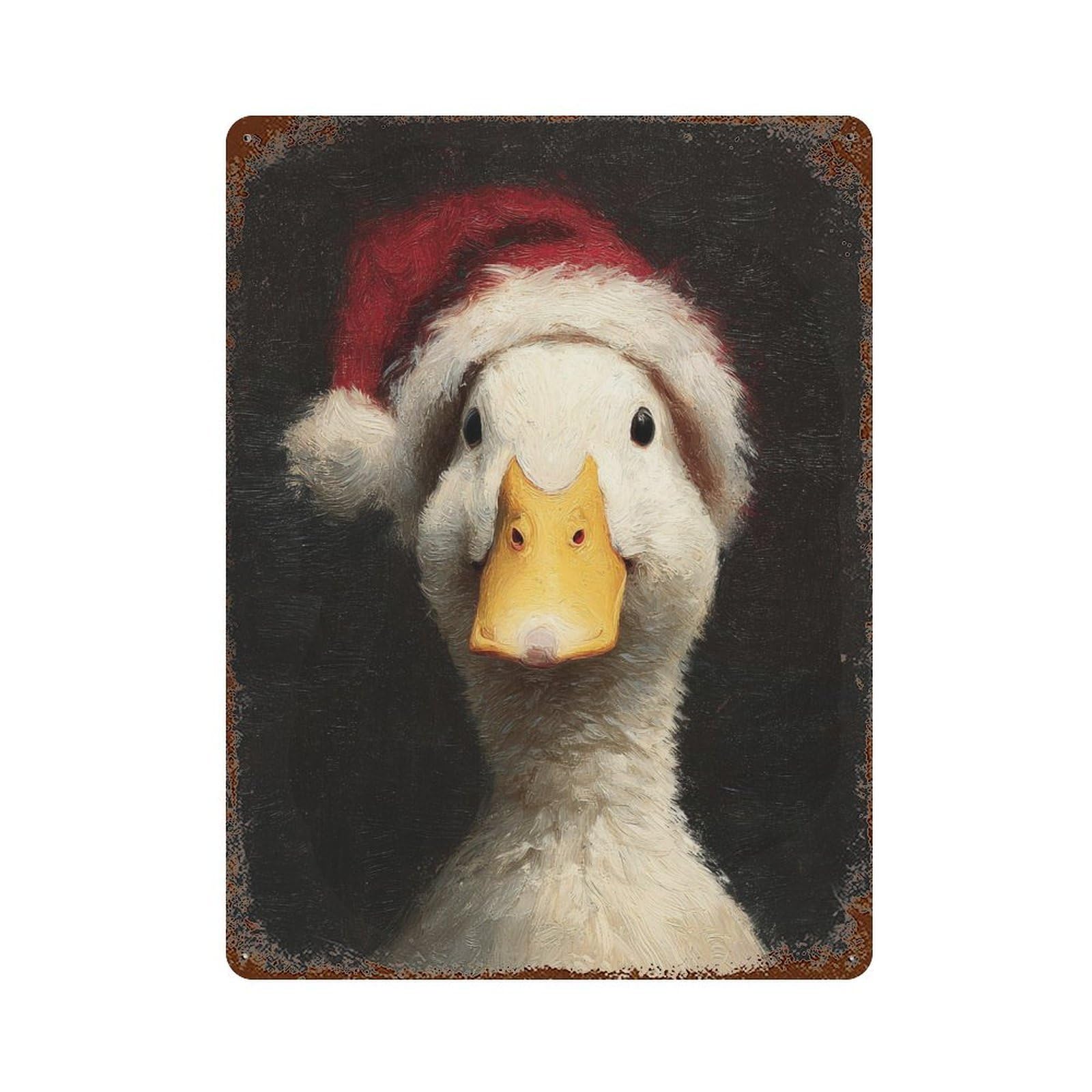 Rust Effect Christmas Duck Portrait Retro Metal Sign 15.7"x11.8", Farmhouse Wall Decor for Living Room, Hallway And Home Decor