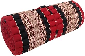 Traditional Thai Kapok Roll-Up Meditation Mattress for Yoga Massage or Relaxation (Black, Red)