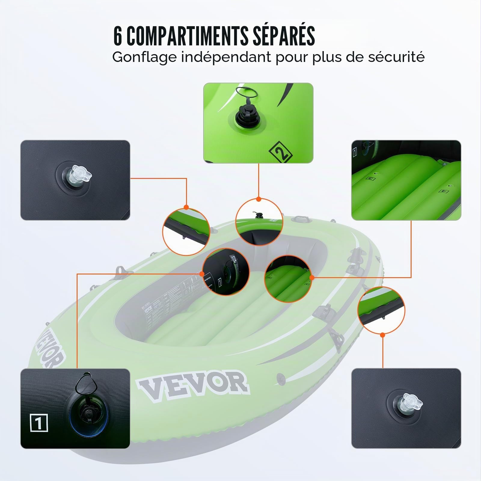 VEVOR Bateau Gonflable,Bateau de Pêche Pneumatique pour 2-5 Personnes,Kayak en PVC Solide,avec Rames en Aluminium de 116 cm,Pompe à Haut Rendement,Capacité de Charge 226,8-499 kg pour Adultes Enfants