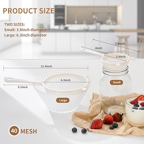 Miniatura 2 de Juego de coladores de kéfir, tamiz de plástico no metálico de 2 tamaños con malla fina para granos de kéfir, kéfir de leche, kéfir de agua y
