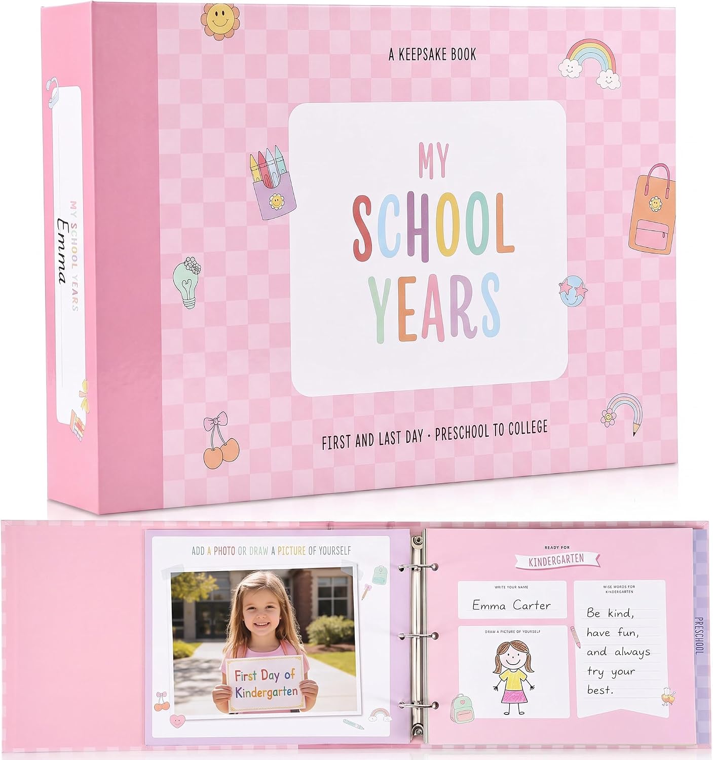 Beautiful School Memory Book for Kids - Cute Keepsake Binder w Photo Cards
