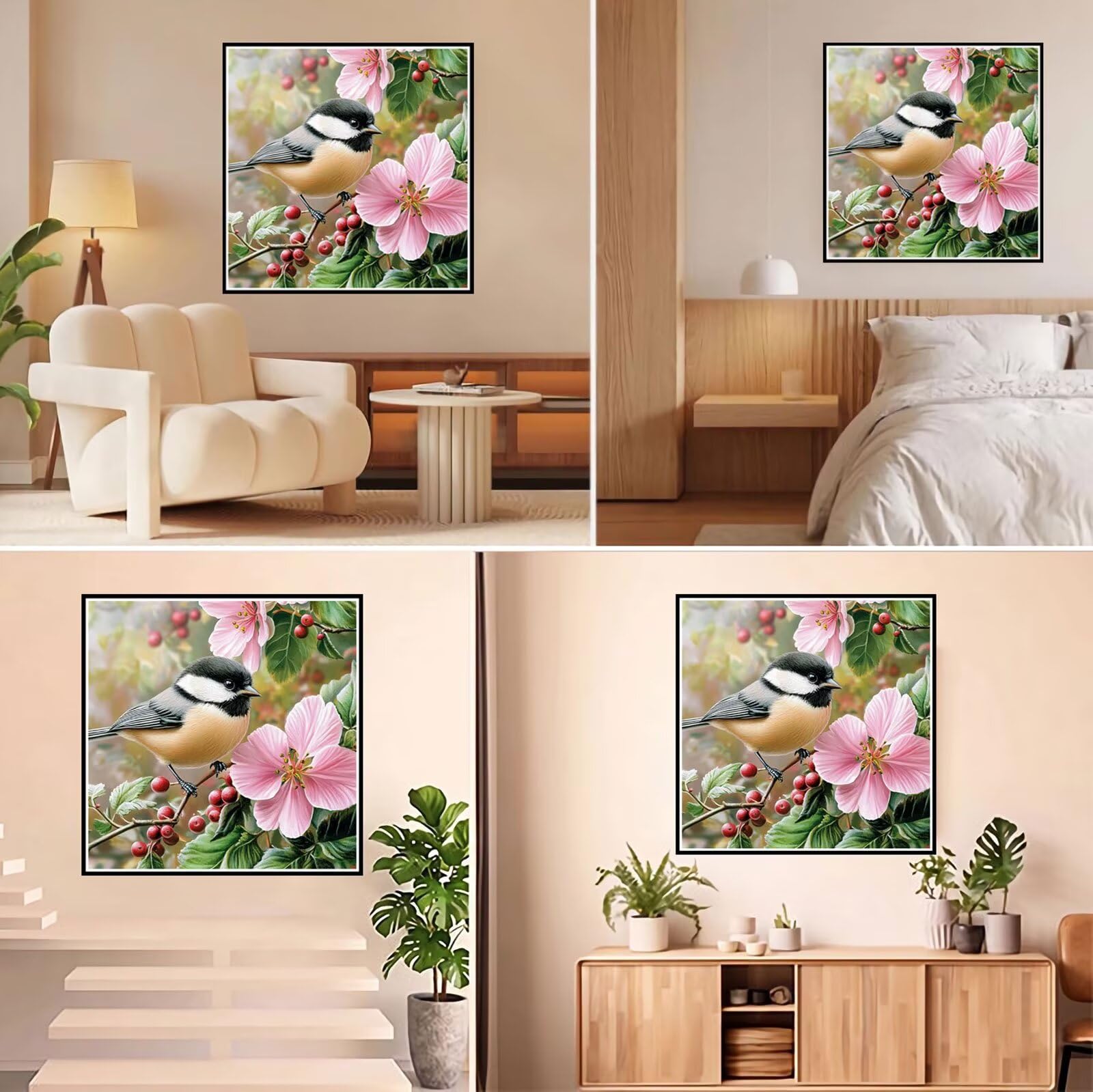 Broderie Diamant Kit Complet 5D, Oiseau Diamond Painting Adulte Plein Foret, Peinture Diamant pour Adulte Enfant Débutant, Loisirs Créatifs de Détente et Décoration Maison, Fleur 80x80cm FX#977