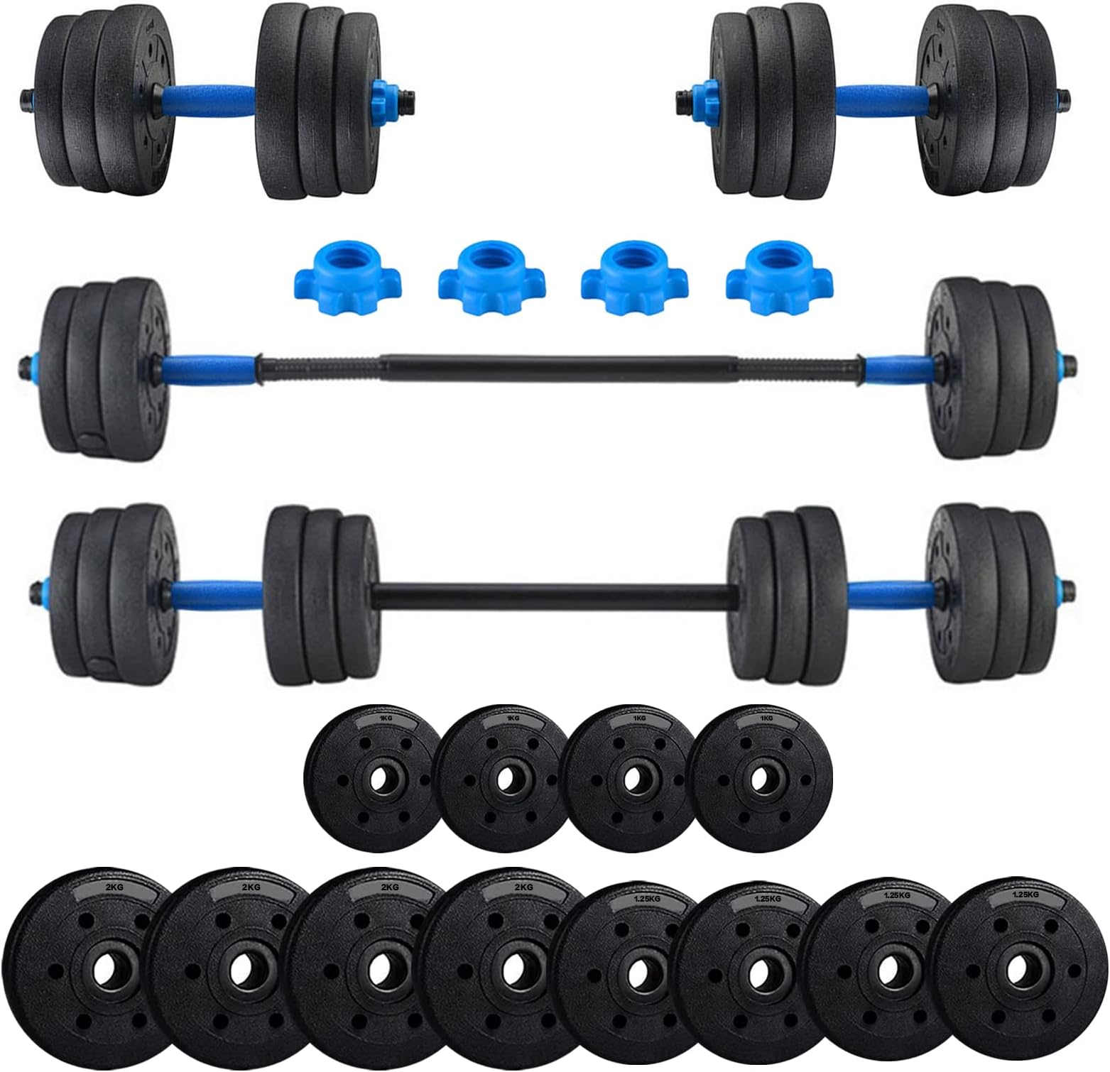 Adjustable Weights Dumbbells Set, Free Weights Set with Connecting Rod Home Indoor (B: 44LB Blue)