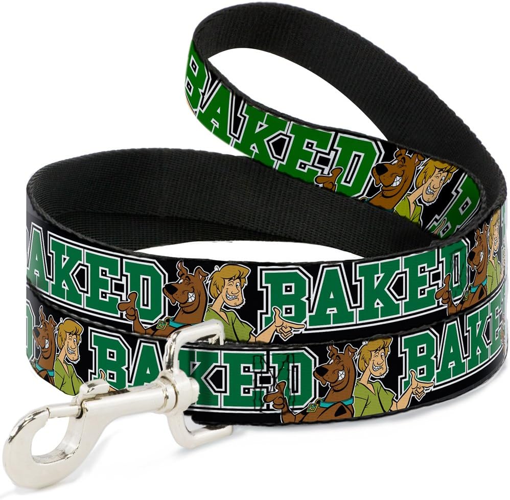 Buckle-Down Pet Leash - Scooby Doo & Shaggy Pose/BAKED Black/Green - 4 Feet Long - 1.5" Wide