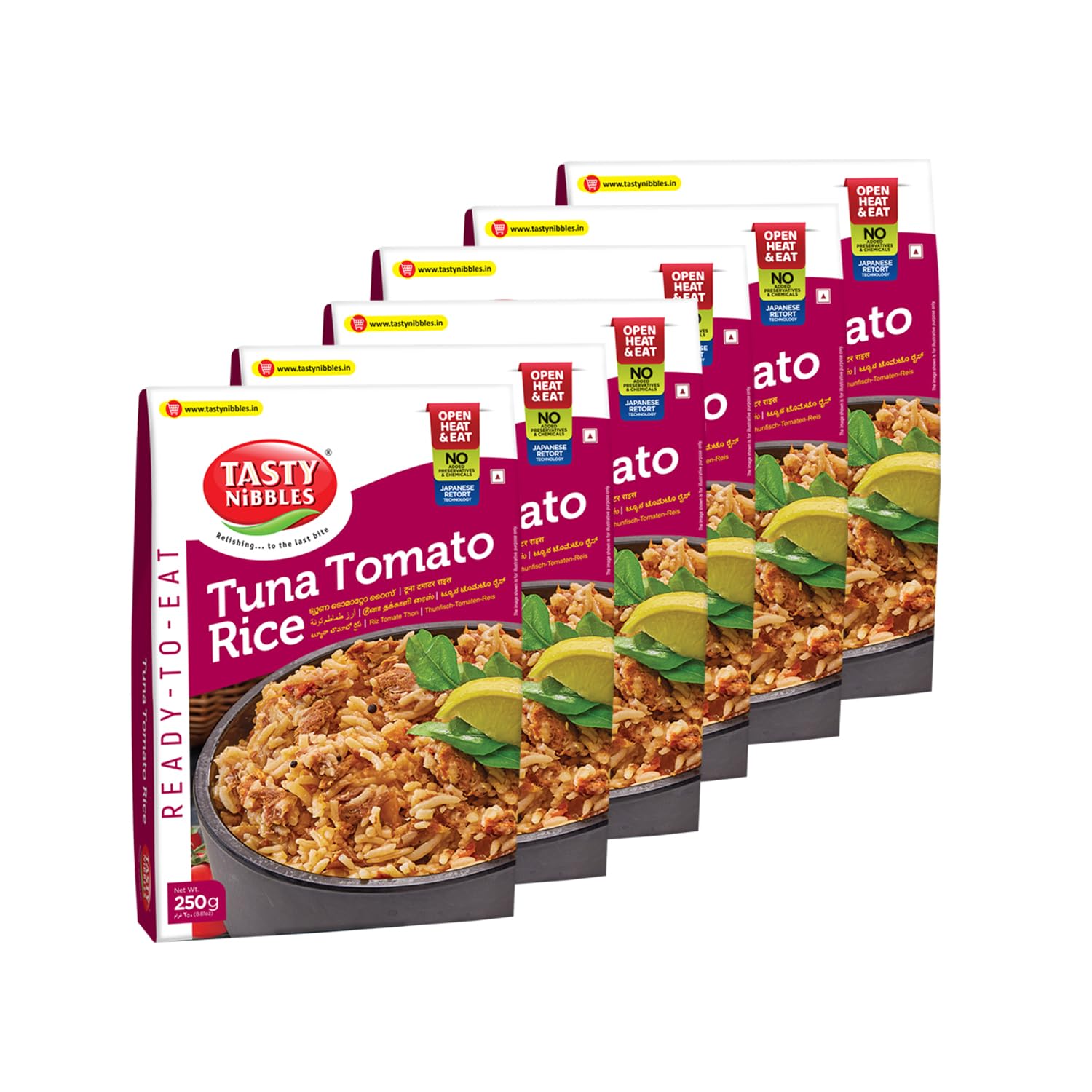 Tasty Nibbles Ready to Eat Tuna Tomato Rice 250g | Open Heat & Eat | Non-Vegetarian | No Added Preservatives | Japanese Retort Technology [Pack of 6]