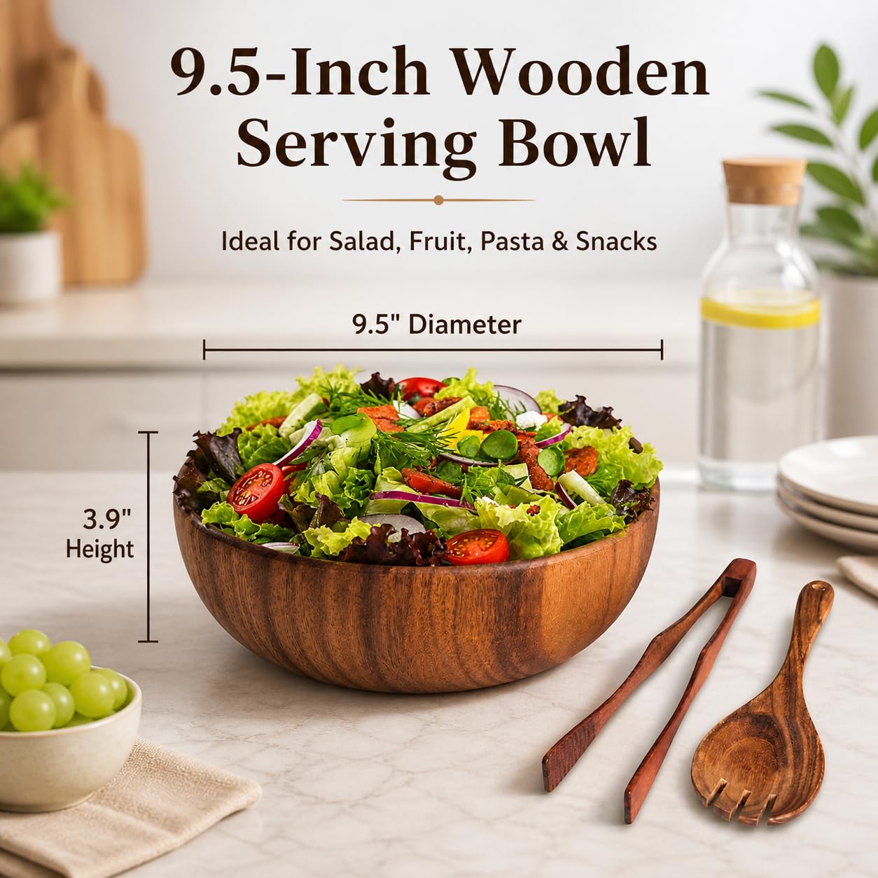 Saladier en bois, bol de service de cuisine