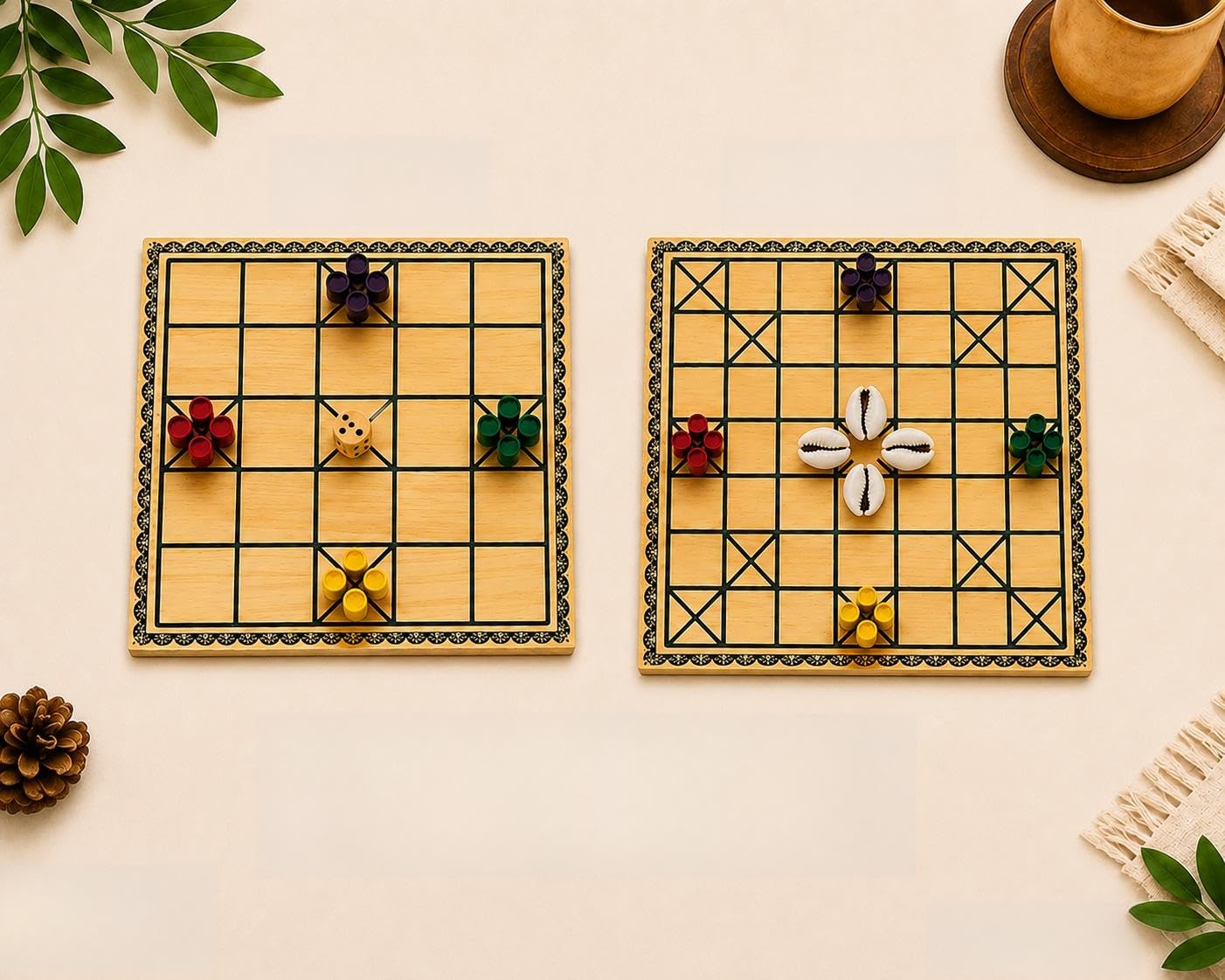 Handcrafted channapatna Wooden Chowka bara,Katta Mane,Taayam,Kaangi Chaala,Kaana Dua,Traditional Indian Ludo,Classic Board L 5 & 7, Traditional Indian BG, Ancient Indoor Games for Kids/Adults.-image-26