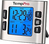 ThermoPro TempPro TM02 Dual Digital Kitchen Timer: Magnetic Stainless Steel, 24Hr Countdown, Adjustable Volume for Cooking & Classroom