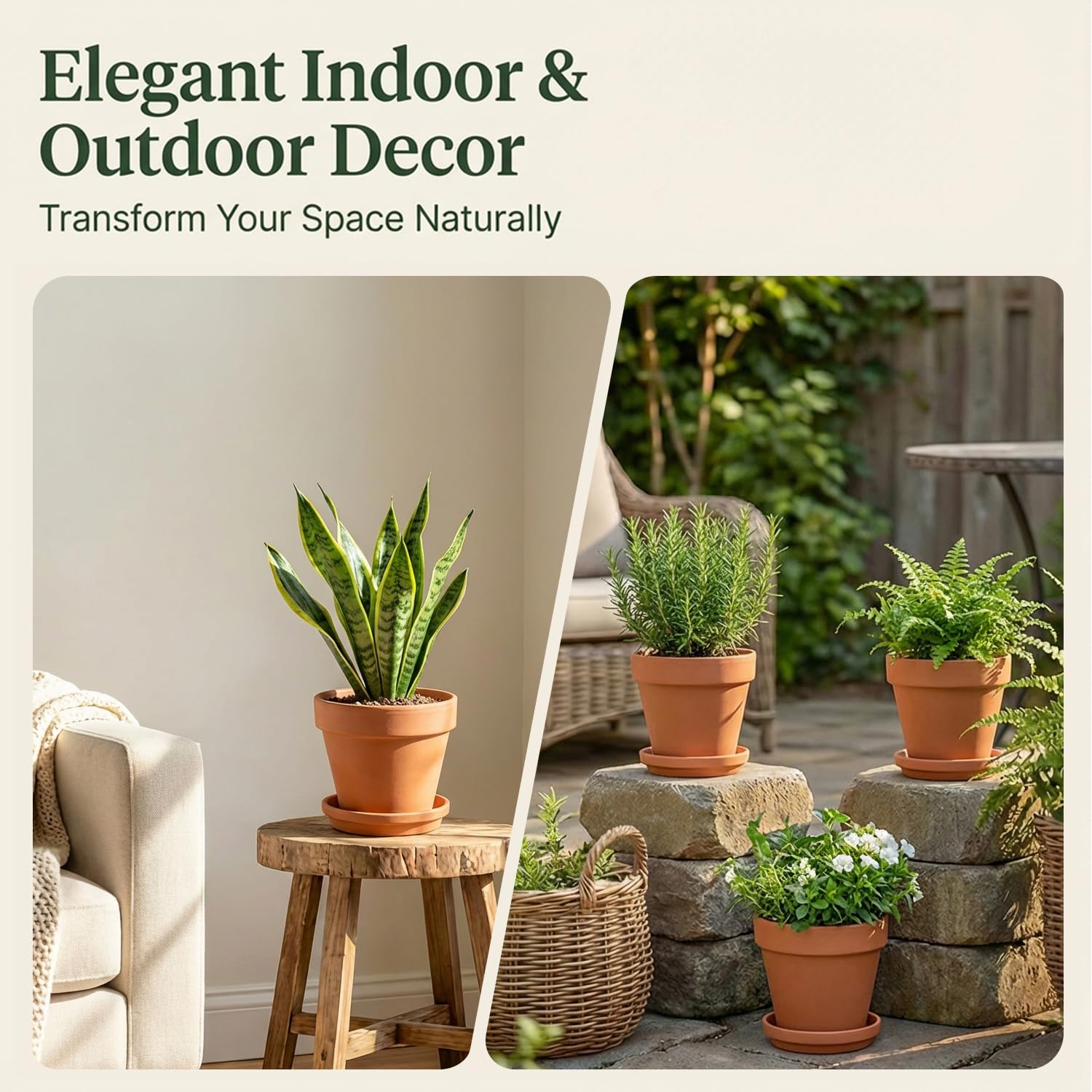 Vasi per piante in terracotta da 10,2 cm, con sottovaso, confezione da 6 | Vasi da fiori in argilla, drenaggio, ideali per piante, artigianato, bomboniere