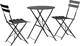 Harbour Housewares 3 Piece Sussex Bistro Set - Folding Table and Chairs Outdoor Patio Garden Furniture - Round - Black