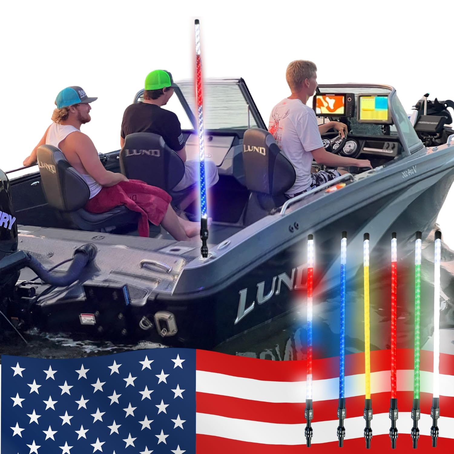 YOLOtek Veteran Owned - 4ft Nav LIGHT SHOW 360º - Marine Boat Navigation Lights LED - 2NM Coast Guard Compliant – 12 Solid Colors, 130+ Patterns w/Red White Blue - Boat Anchor Light Running Stern Pole