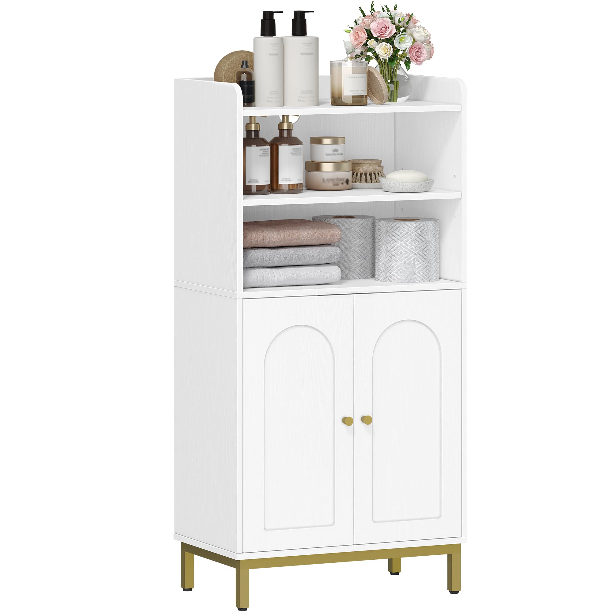 Hzuaneri Bathroom Storage Cabinet, Slim Bathroom Floor Cabinet with 2 Door and Adjustable Shelf, Wooden Freestanding Storage Unit for Dining Kitchen Living Room, White, BC58213G