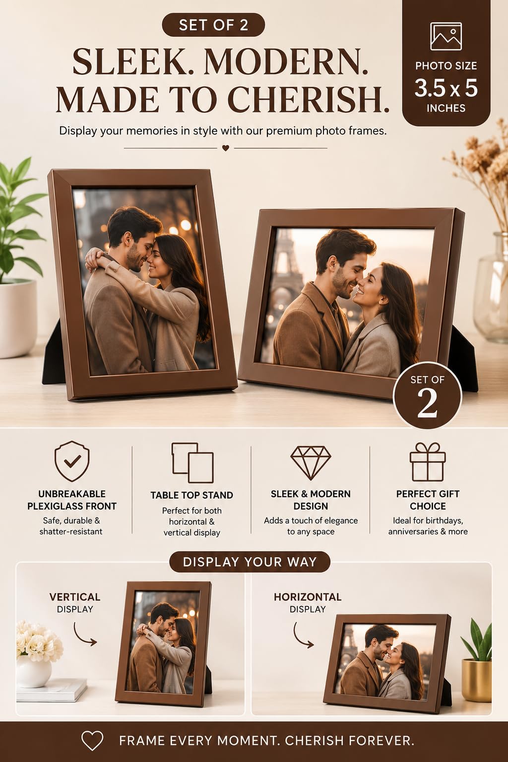 Brown Wood Photo Frames - Set of 2 -3