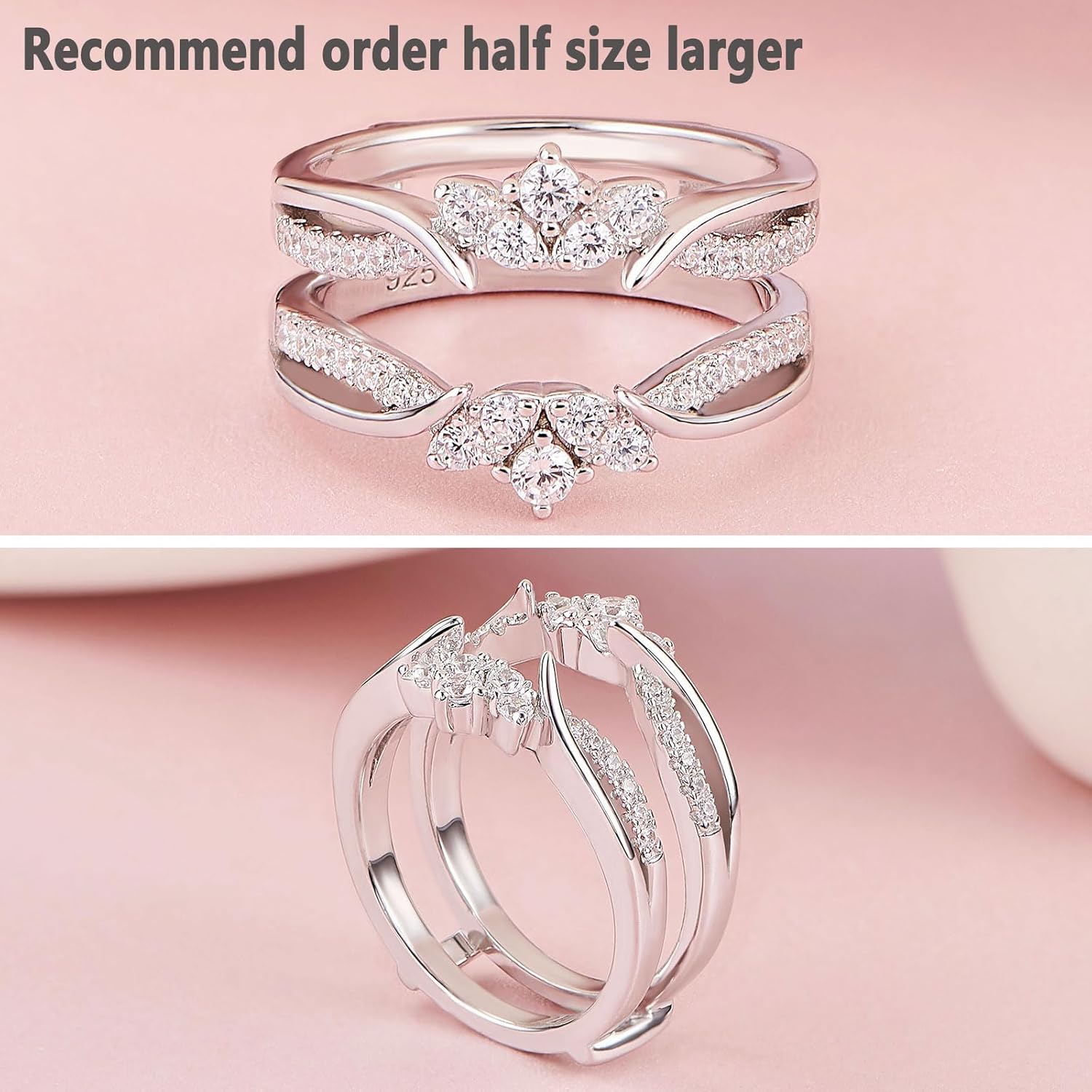 SHELOVES Guard Ring Enhancers for Engagement Rings Curved Wedding Bands AAAAA Cz 925 Sterling Silver 5-12 - Image 7