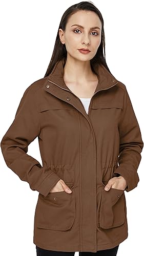 Miniatura 4 de WenVen Chaqueta militar casual para mujer, de algodón, cuello alto, abrigo anorak