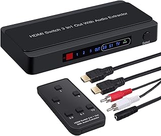 LiNKFOR 3X1 Extractor Audio HDMI Commutateur HDMI 4K Séparateur d'Extracteur Audio avec Télécommande Câble HDMI et RCA HDM...