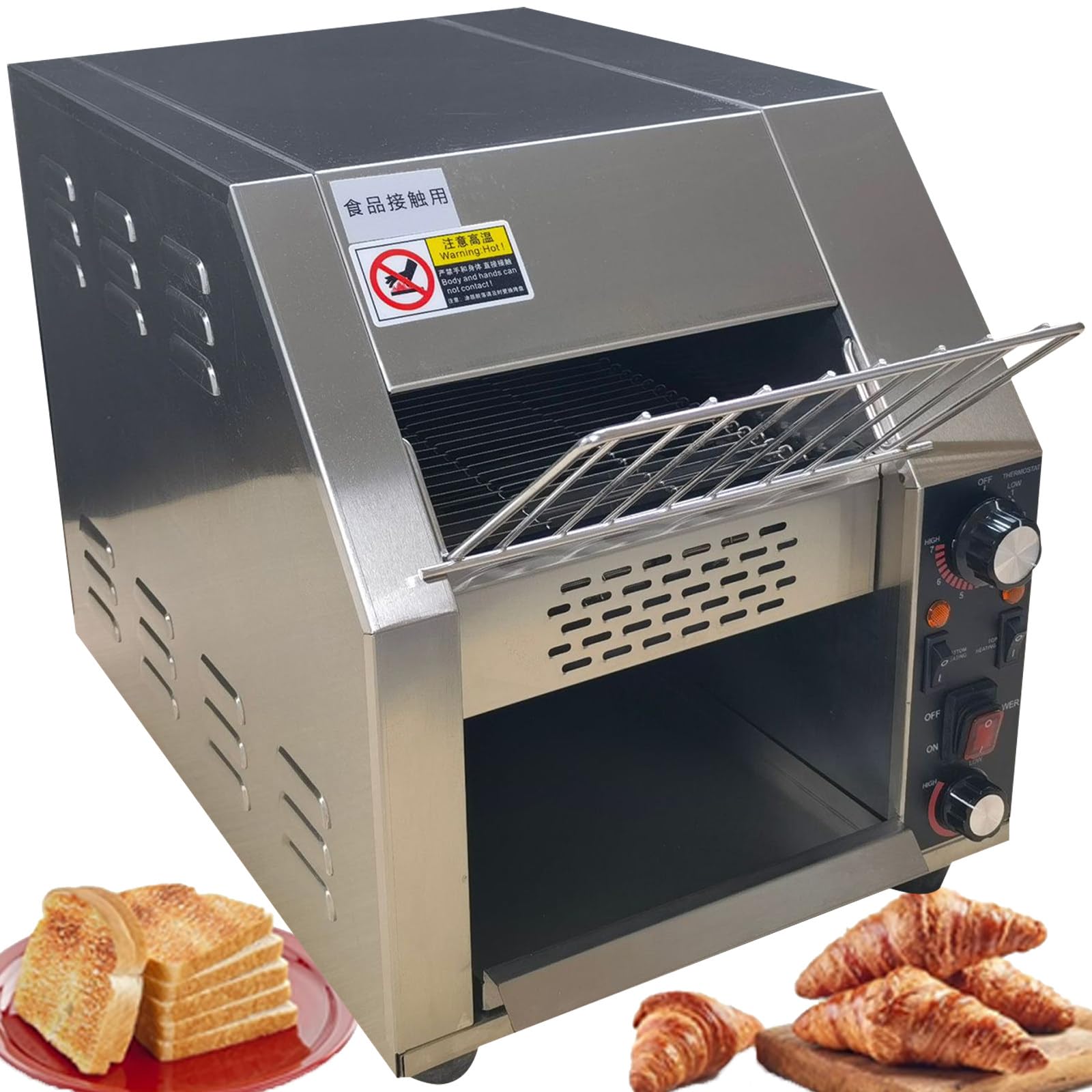 Tostapane A Nastro Per Bagel Tostapane A Nastro Industriale Per Impieghi Gravosi Forno Elettrico In Acciaio Inossidabile Con Doppio Tubo Riscaldante Regolazioni A 7,Large