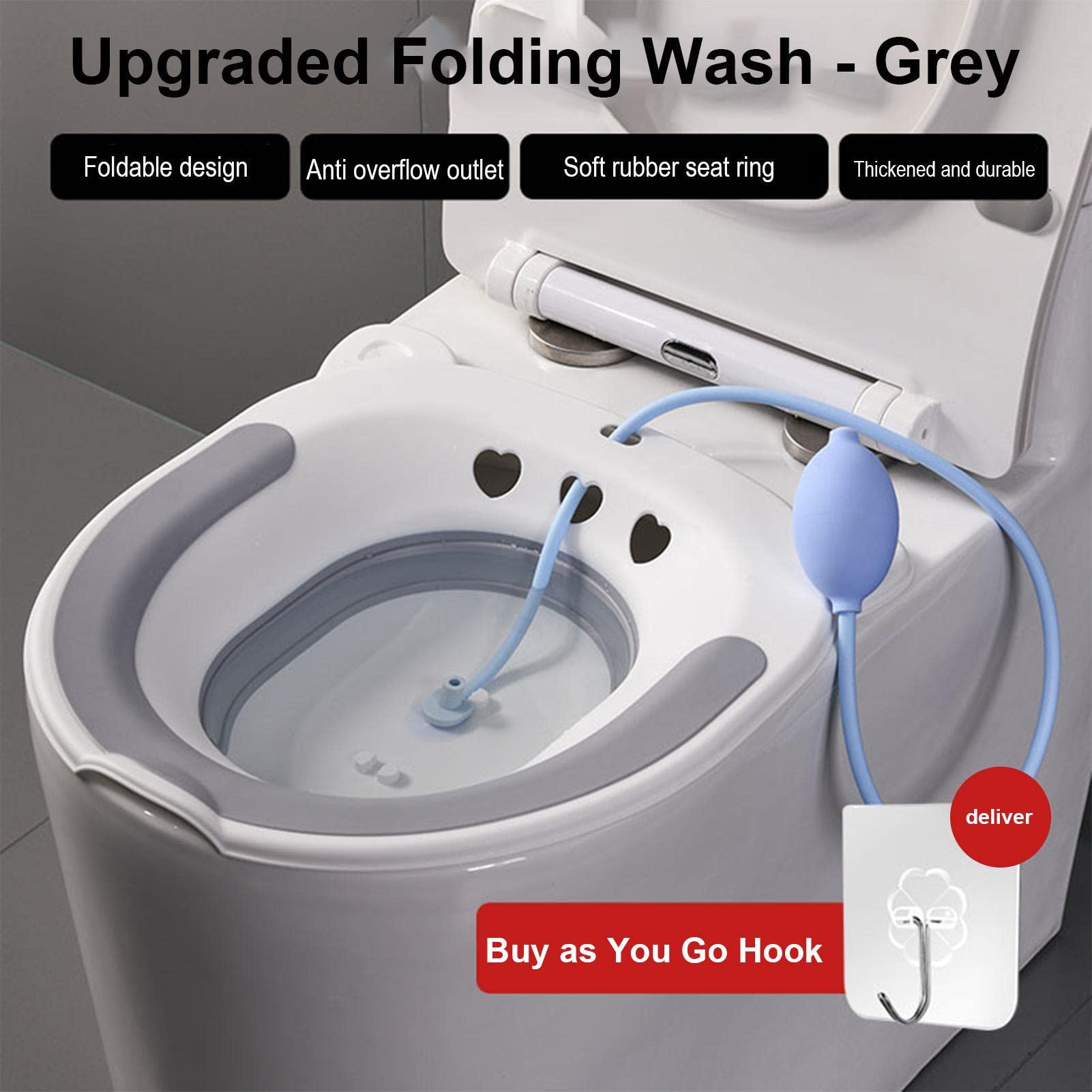 Semicupio per le emorroidi,Bagno Sitz Emorroidi Pieghevole, Si Siede Vasca Da Bagno Per Un Sollievo Lenitivo - Con Flusher, Sits Bath Pan si adatta alla maggior parte dei WC, WC da bagno Sitz Rianpesn