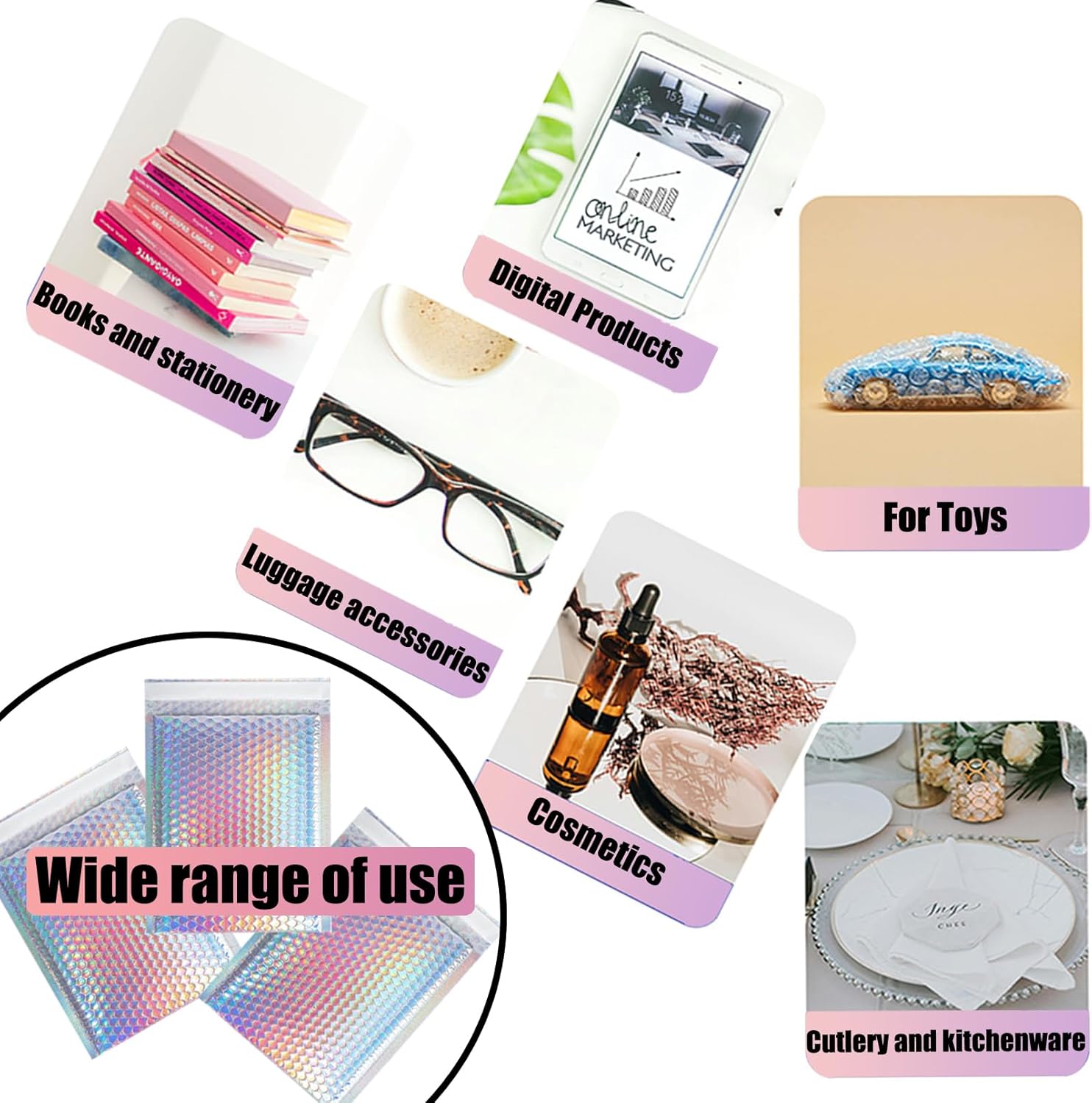 25 PCS Holographic Bubble Mailers,8.5x12 Inch Poly Padded Envelopes,Metallic Bubble Mailers,Waterproof Shipping Bags,Self Sealing Cushion Envelopes for Mailing Packaging Small Business