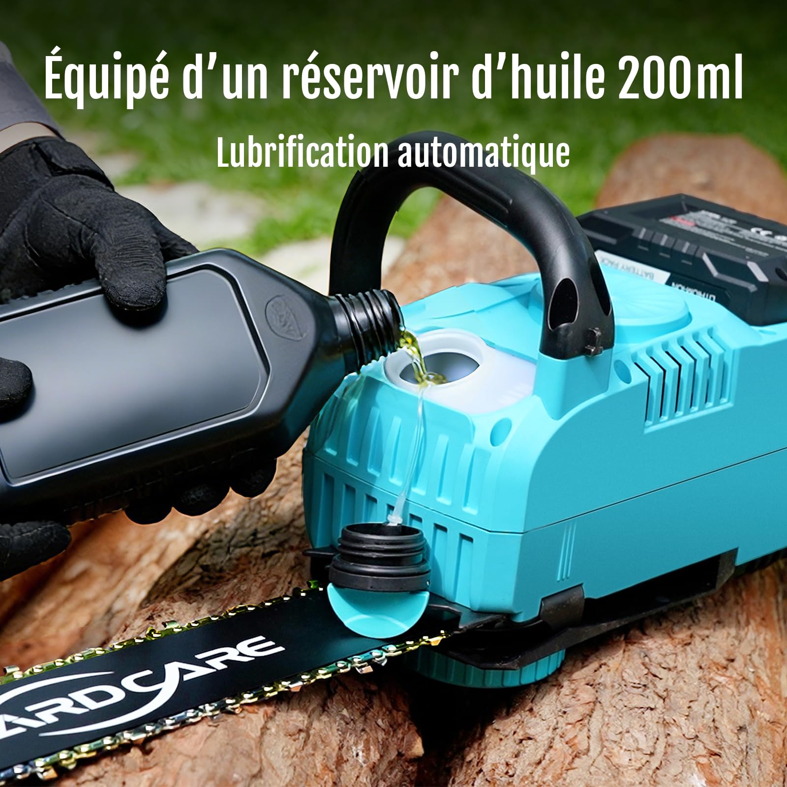 YARDCARE Tronçonneuse sans fil 16 pouces, moteur brushless 1600 W, vitesse de chaîne 21 m/s, avec écran LED et 2 batteries de 4 Ah, tension de chaîne sans outil et lubrification automatique