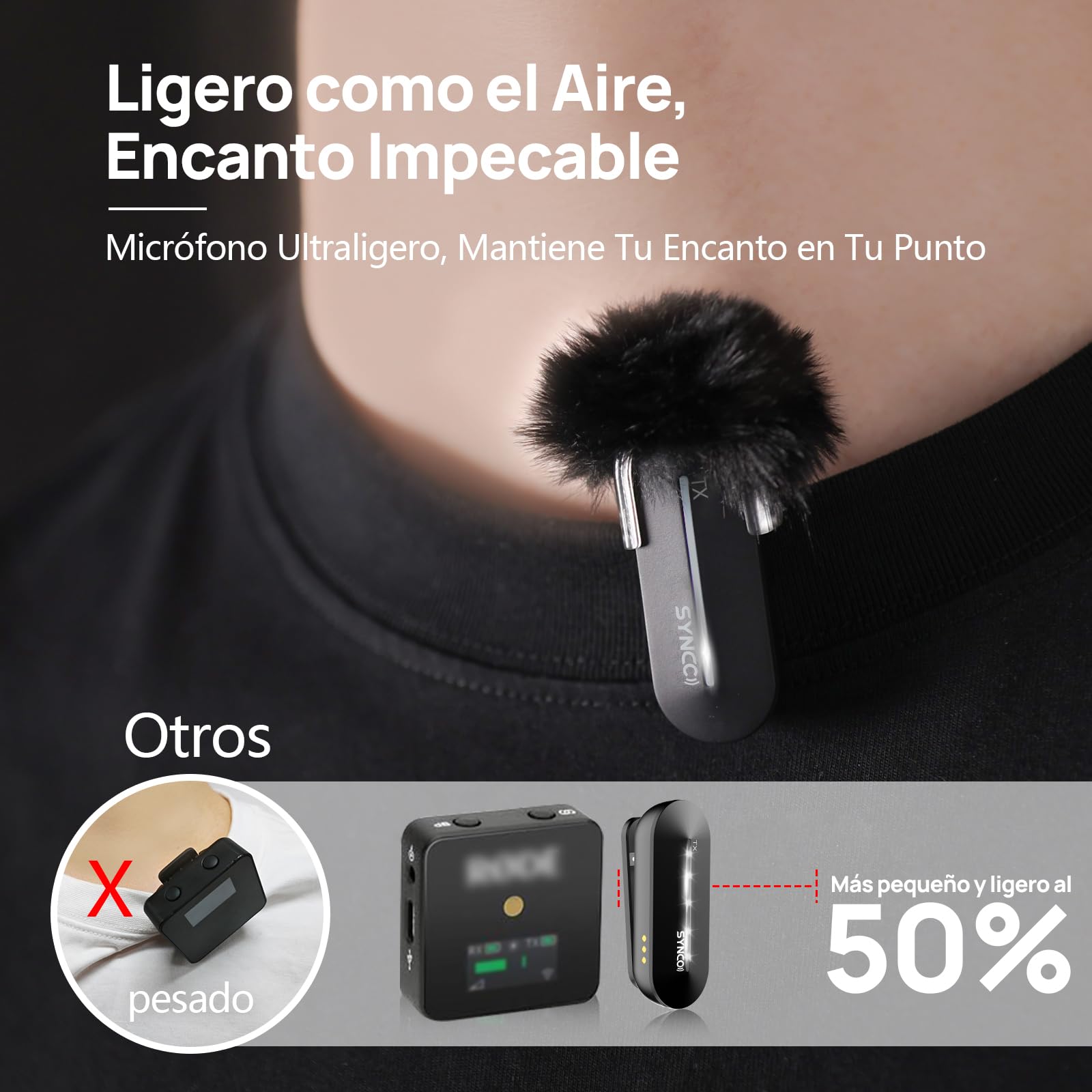 SYNCO Micrófono Inalámbrico Lavalier Tipo C, P2ST Micrófono de Solapa con Estuche de Carga Plug and Play para Móvil Tableta, Micrófono-Solapa-Inalámbrico-Smartphone