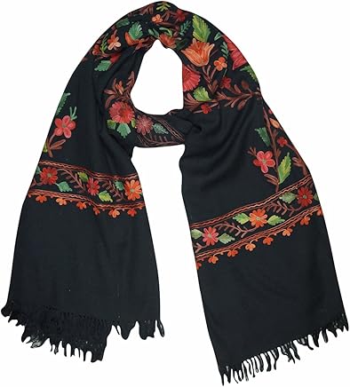 Mogul Women Kashmiri Shawl Wrap Crewel Floral Embroidered Ethnic Scarves Stole