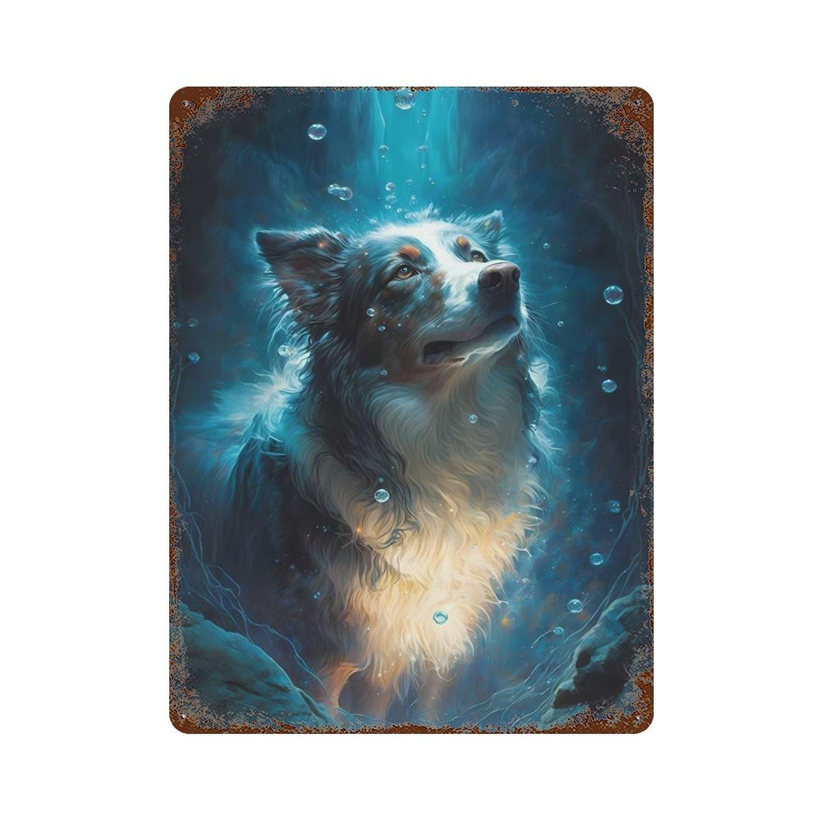 Border Collie Dog Weathered Tin Sign 15.7"x11.8", Ideal for Basement, Hobby Room And Garage Decor