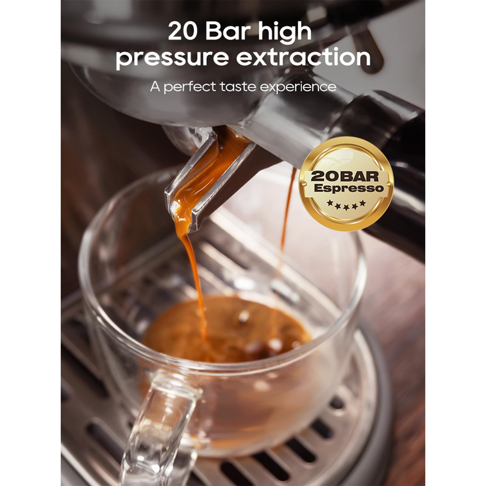 Fockety Macchina per caffè Espresso, Caffettiera in Acciaio Inossidabile da 20 Bar con Montalatte e Serbatoio Rimovibile, Macchina da caffè Professionale Semiautomatica per Casa (Spina europea 220 V)