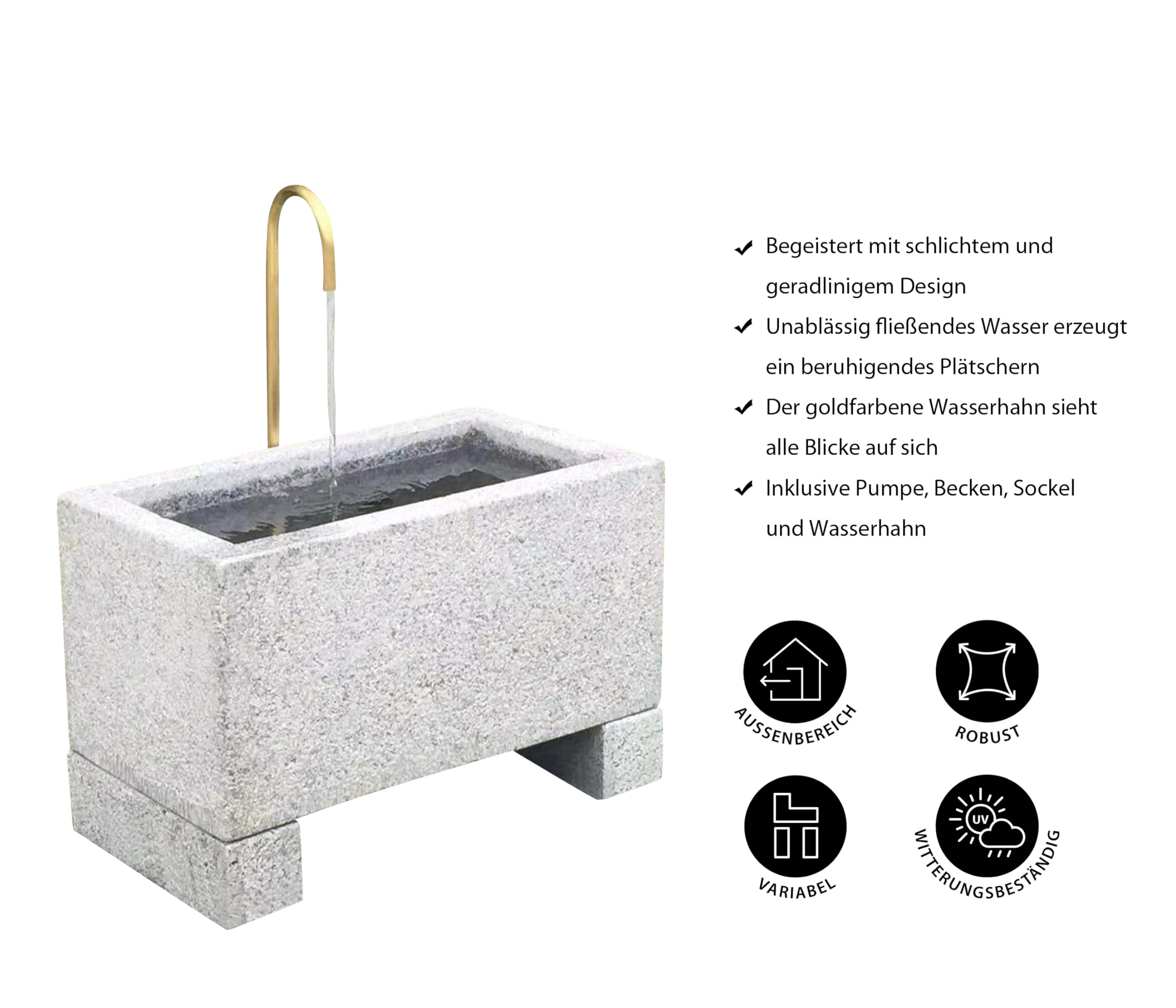Dehner Gartenbrunnen Salzburg, ca. 60 x 72 x 35 cm, Granit/Metall, grau/Gold