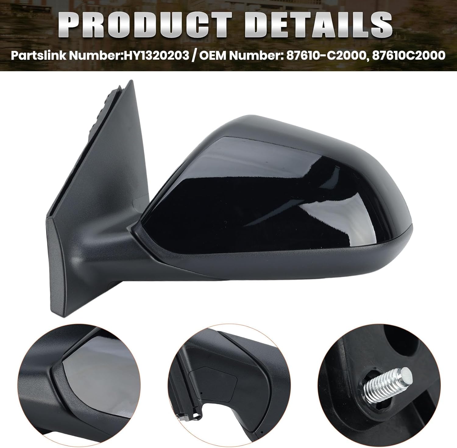 Left Driver Side Mirror Compatible with Hyundai Sonata 2015 2016 2017 2018 2019 Power Glass Manual Folding Heated with Blind Spot Detection 5 Pins Replace HY1320203 | 87610-C2000 (Black)