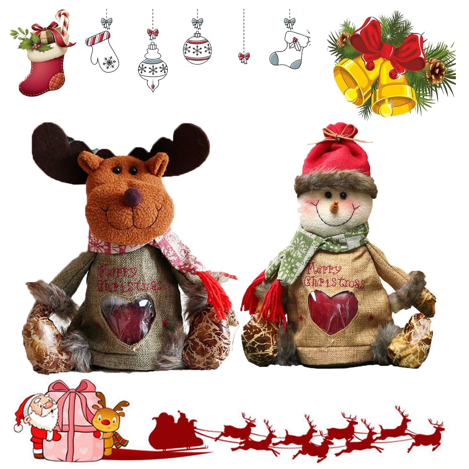 Christmas Gift Bags Zipper Design, Christmas Gift Doll Bags, 2024 Christmas Gifts for Kids, Festive Christmas Gift Santa, Reindeer and Snowman Gift Bags, Small Christmas Gift Bags (2pcs-C)