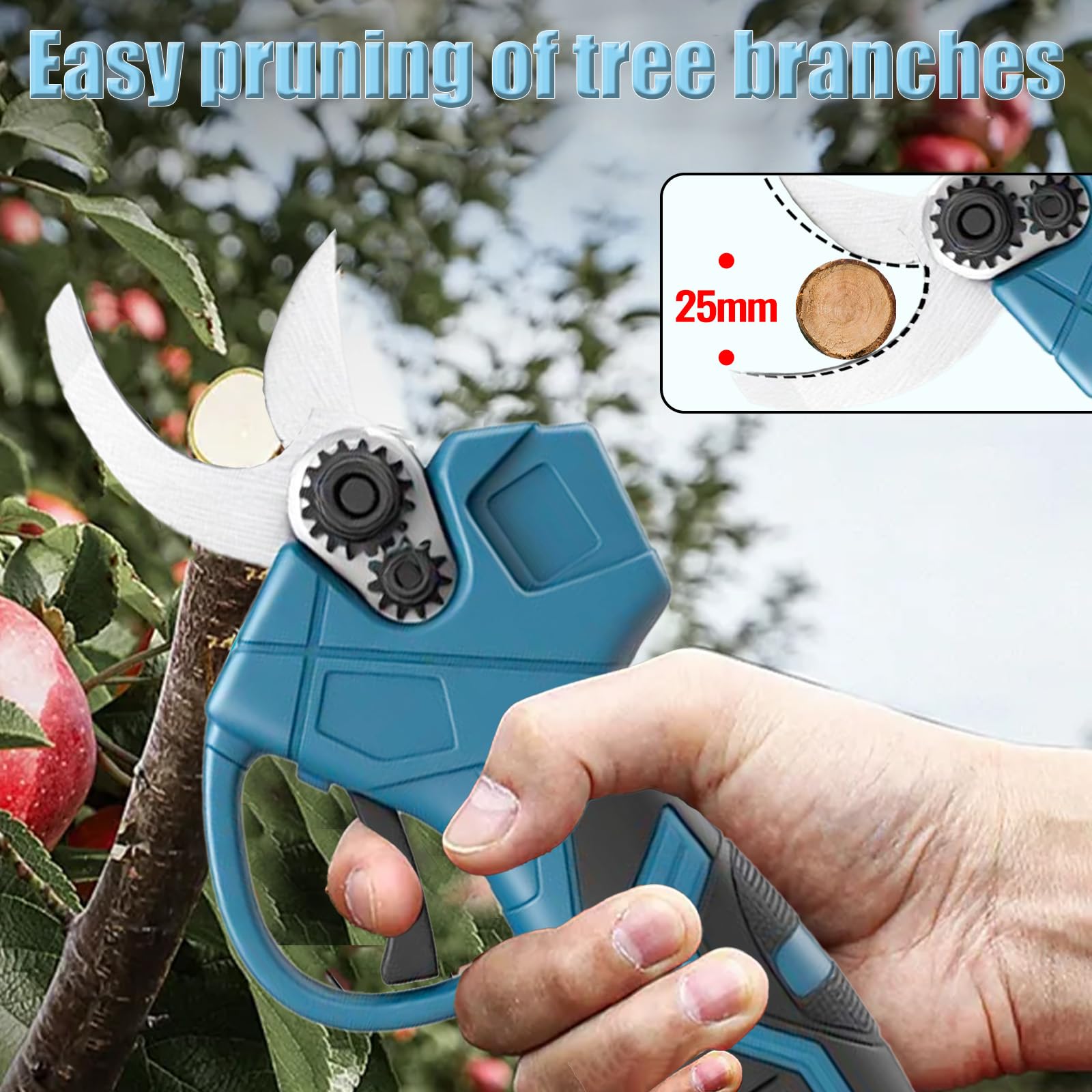 Tijeras de podar eléctricas con batería, con 2 baterías y cargador, diámetro máximo de corte de 30 mm, batería para podar árboles y arbustos y cuidado del jardín