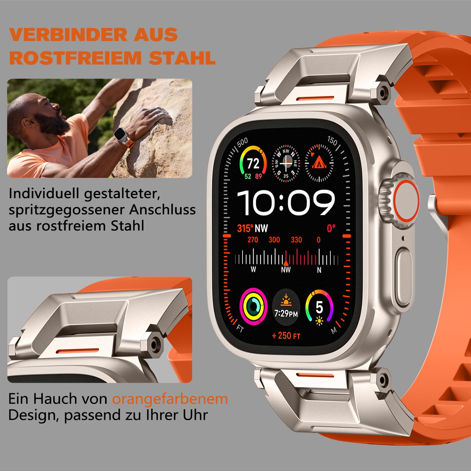 Bandletic Kompatibel mit Apple Watch Ultra 3/2/1 49mm Armband | Sport Weiche Atmungsaktive Armband mit Metallanschluss für iWatch Series 11/10 46mm, 9/8/7 45mm, SE/6/5/4 44mm, 3/2/1 42mm